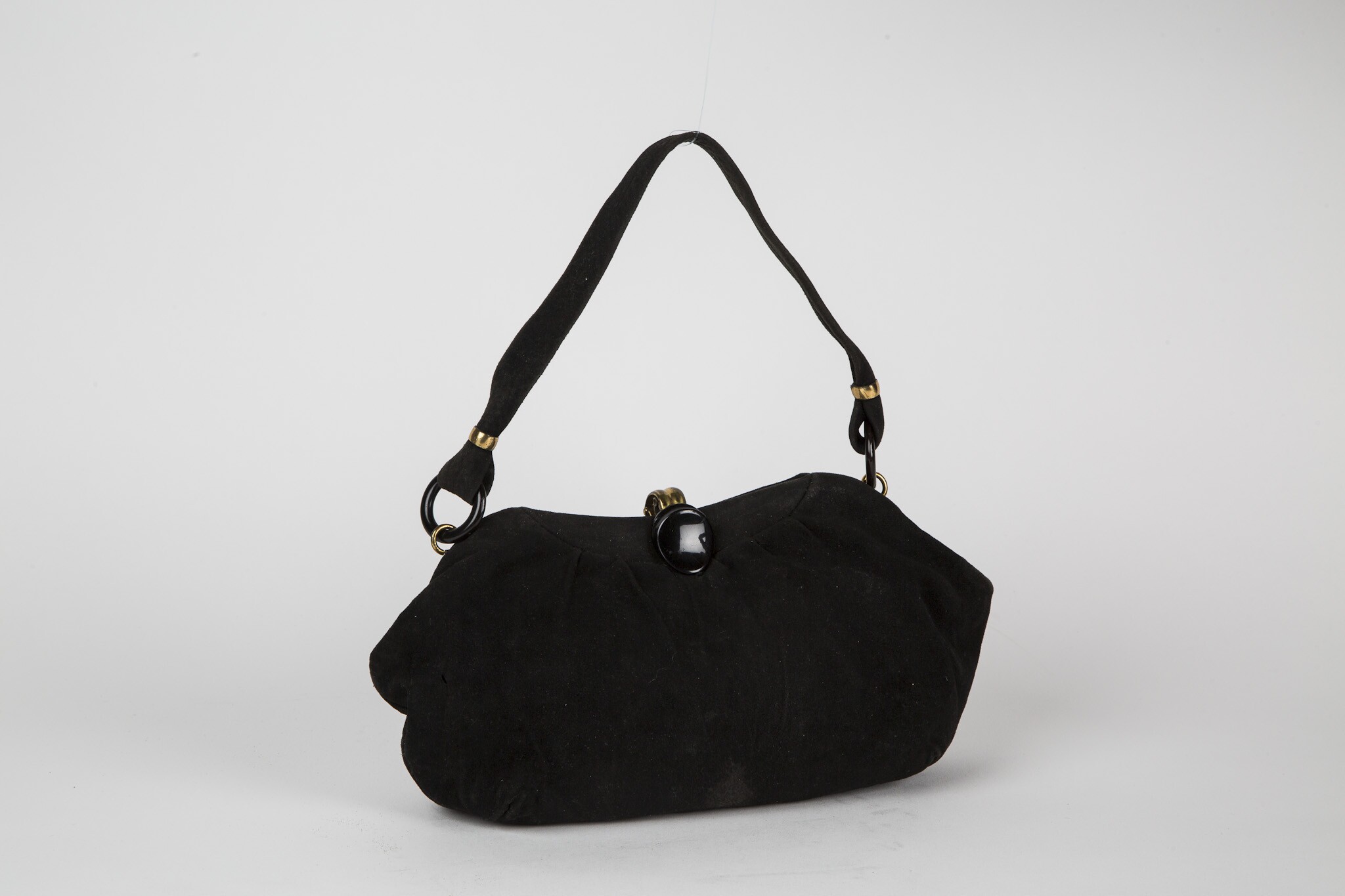 Handtasche aus schwarzem Veloursleder (Stadtmuseum Lippstadt RR-F)