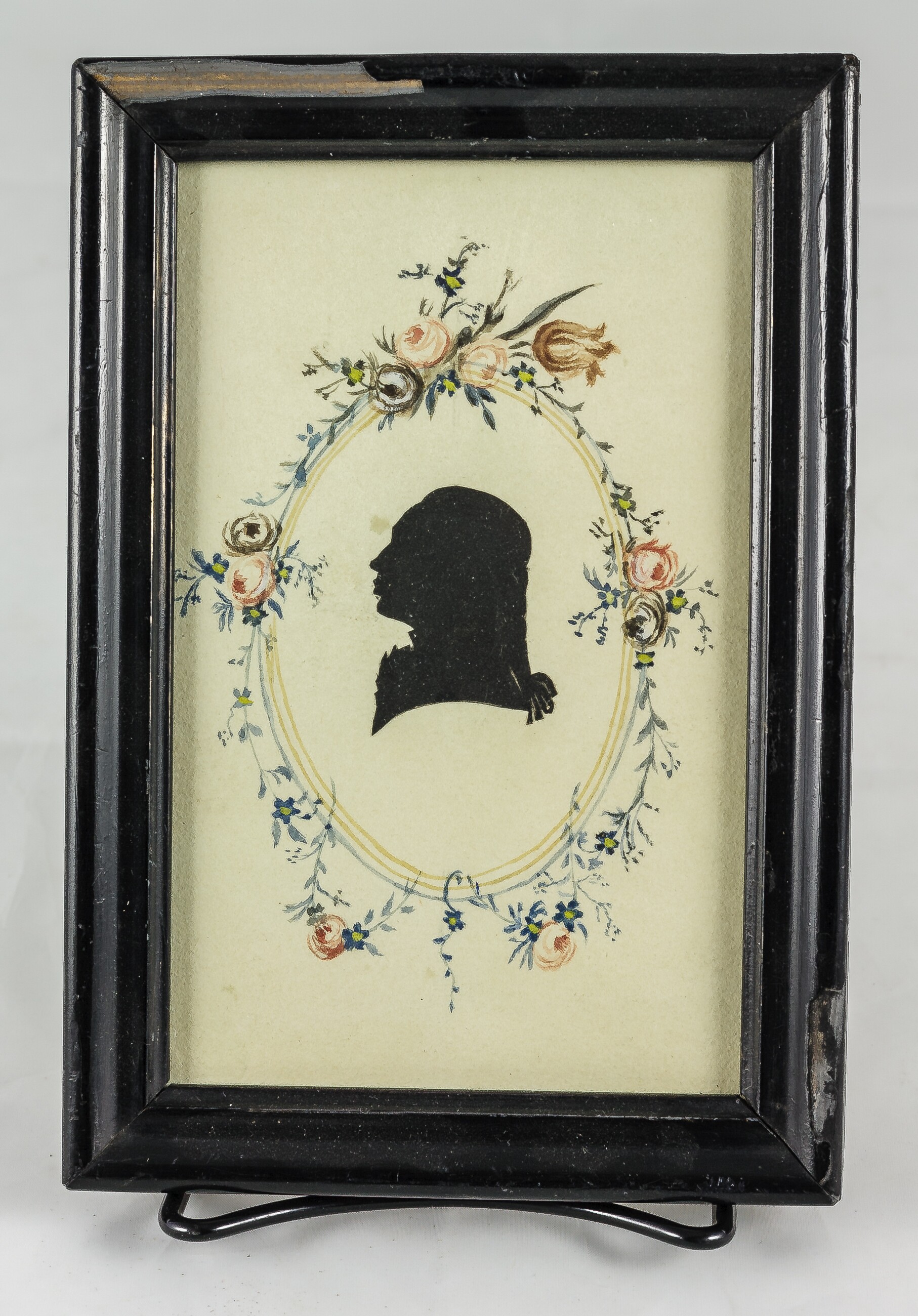 Silhouette: N. N.: Profil eines Mannes in floralem Rahmen (Stadtmuseum Lippstadt RR-F)