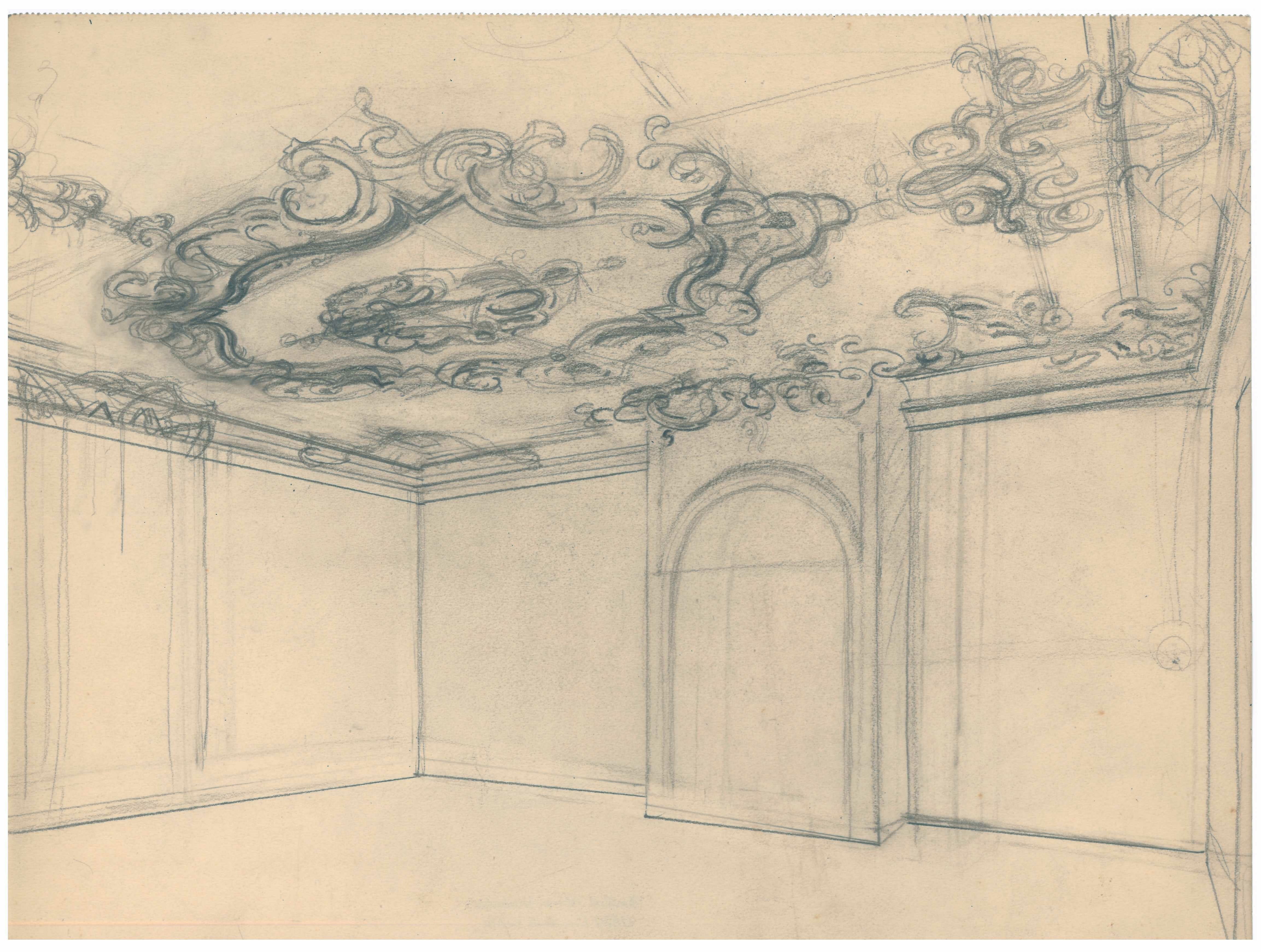 Bleistiftzeichnung von Marie Steinbecker: Museumsgebäude: Kanonensaal (Stadtmuseum Lippstadt RR-F)
