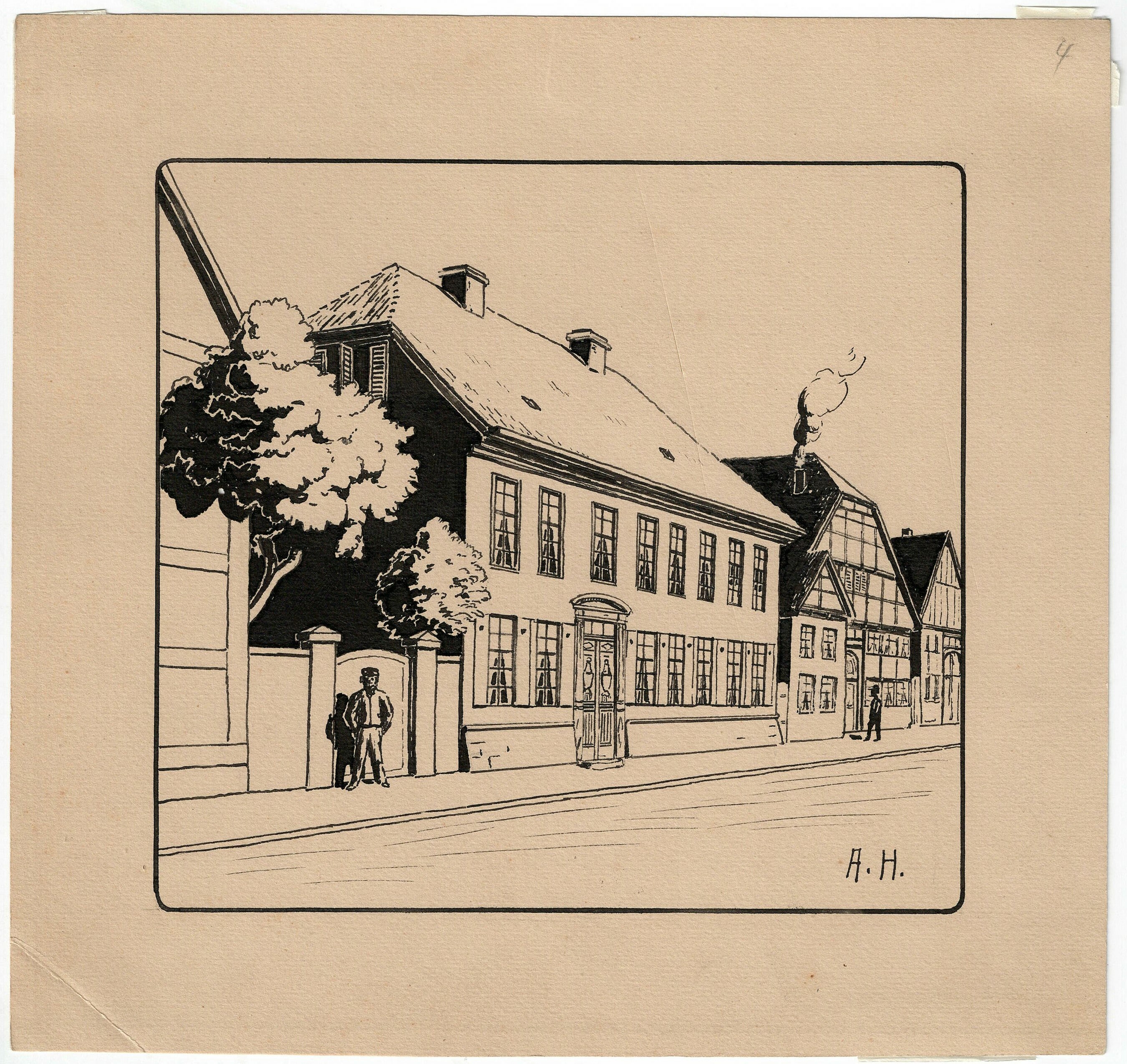 Tuschezeichnung von Friedrich August Höke: Patrizierhaus Marktstraße 22 (Stadtmuseum Lippstadt RR-F)