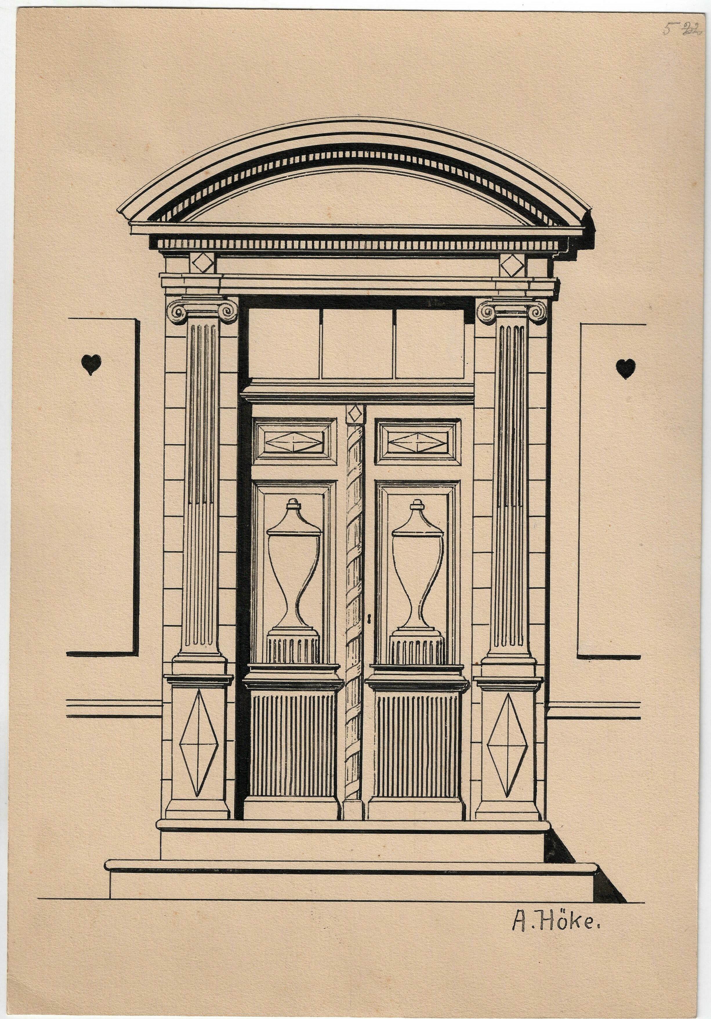 Tuschezeichnung von Friedrich August Höke: Tür des Hauses Marktstraße 22 (Stadtmuseum Lippstadt RR-F)
