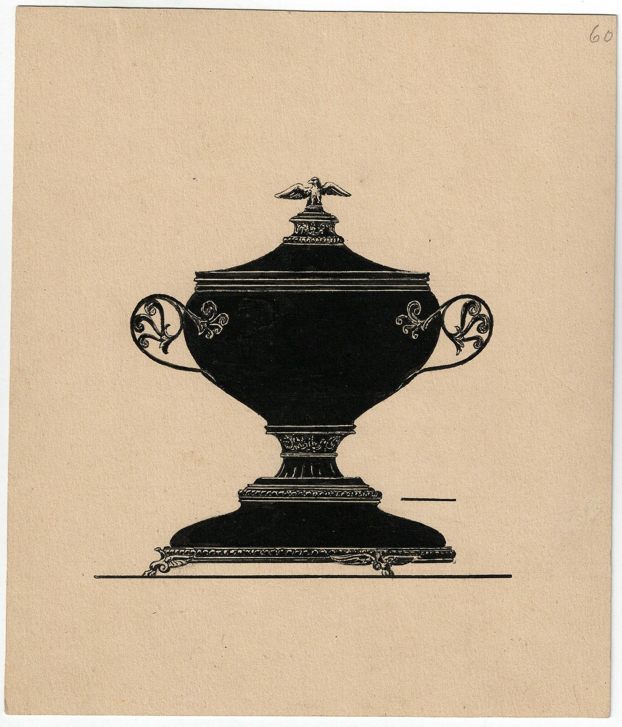 Tuschezeichnung von Friedrich August Höke: Bowle im Empirestil (Stadtmuseum Lippstadt RR-F)