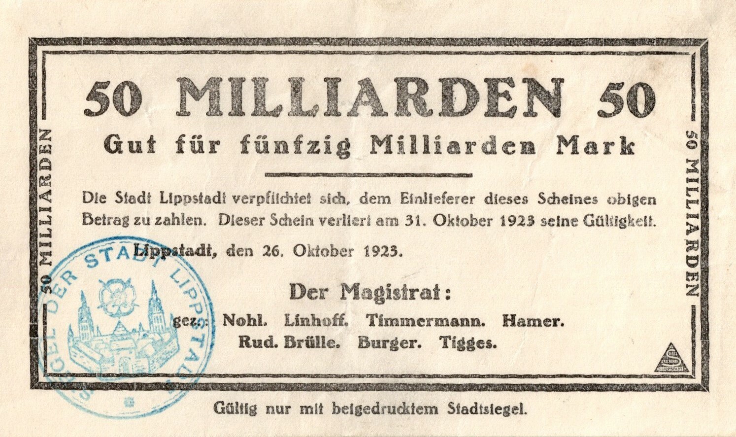 50 Milliarden Gutschein (Stadtmuseum Lippstadt RR-F)