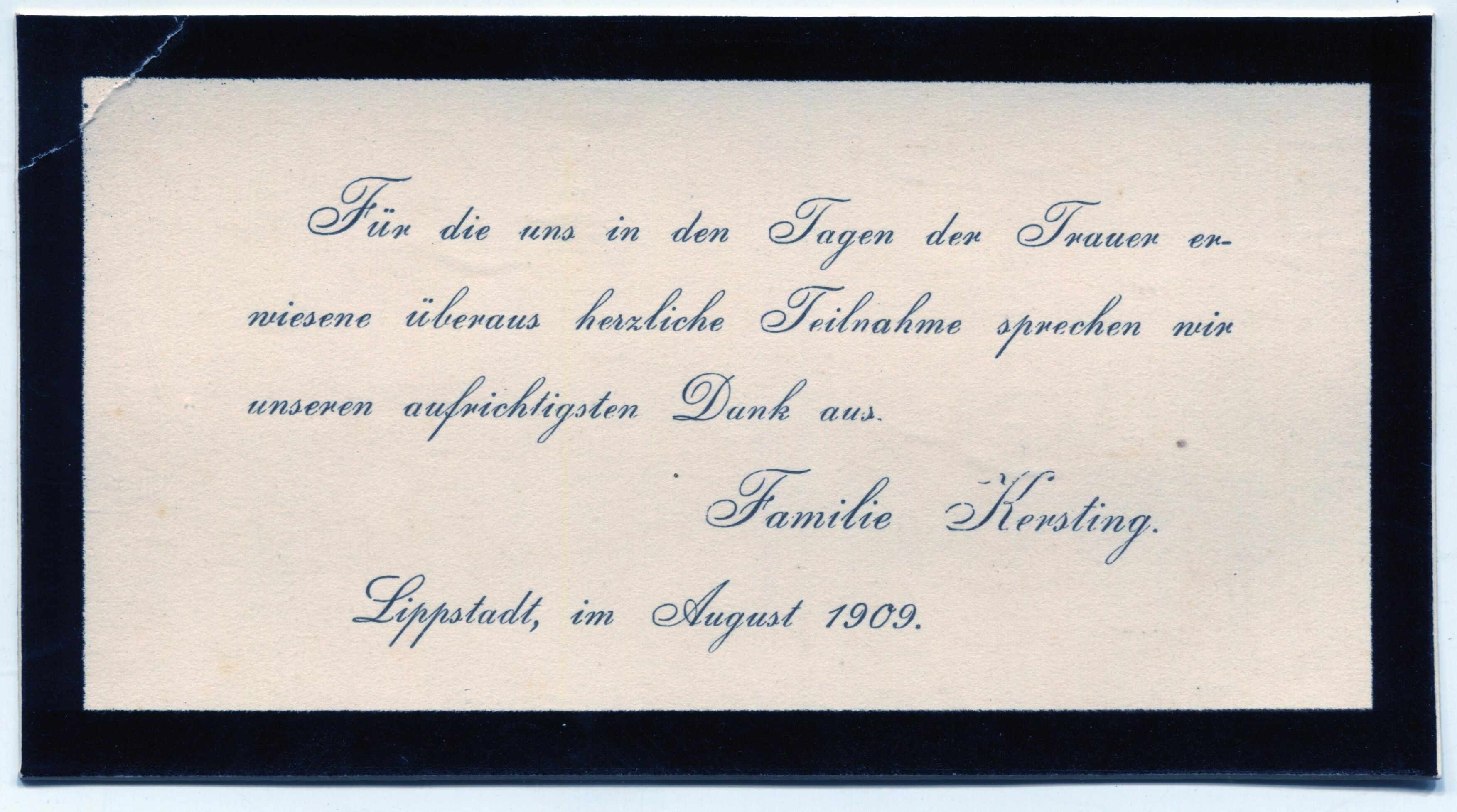 Danksagung für Kondolenz 1909 (Stadtmuseum Lippstadt RR-F)