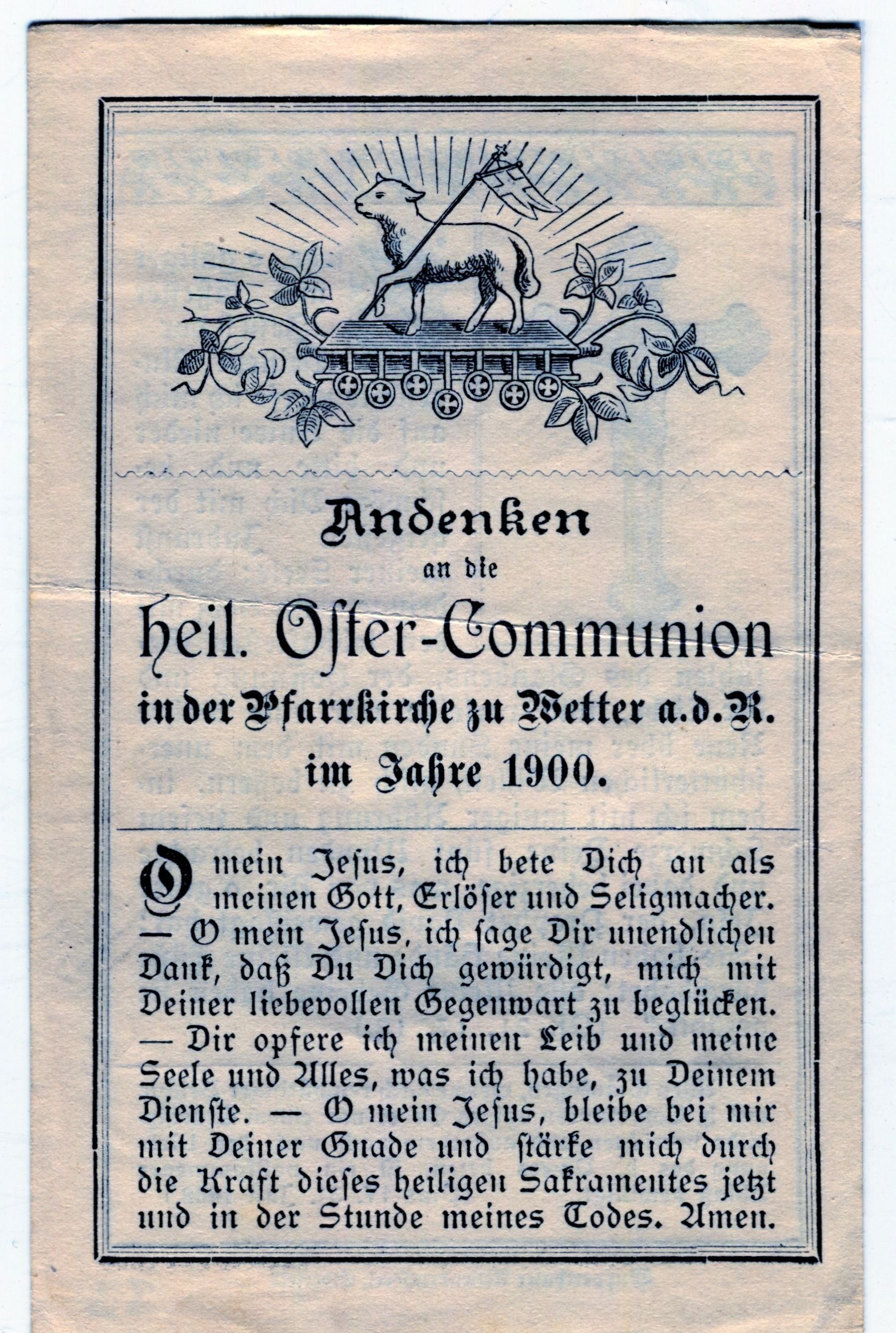 Andenken an die hl. Oster-Communion Wetter a.d.R. 1900 (Stadtmuseum Lippstadt RR-F)