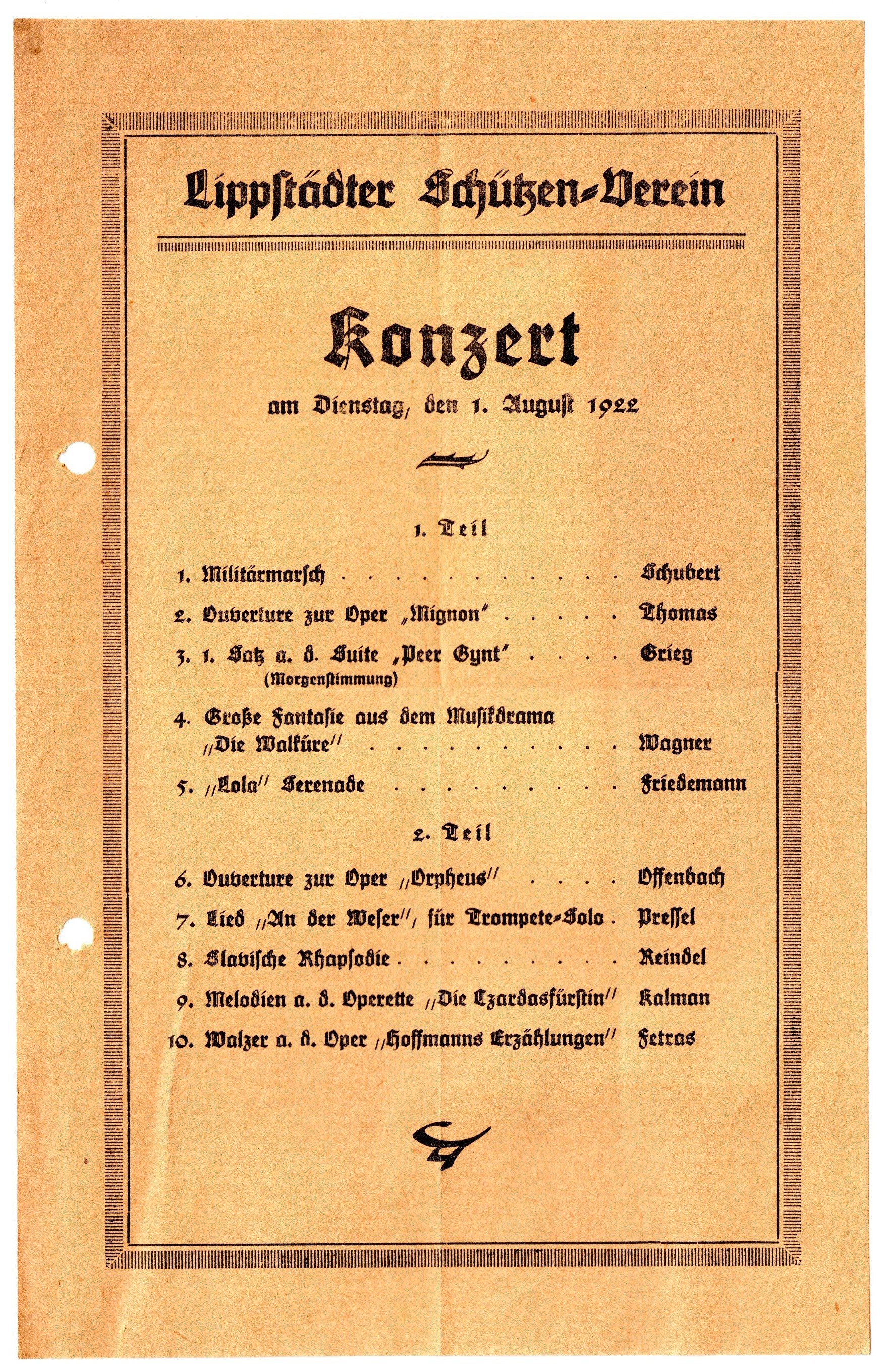 Ankündigung : Lippstädter Schützenverein Konzert 1922 (Stadtmuseum Lippstadt RR-F)
