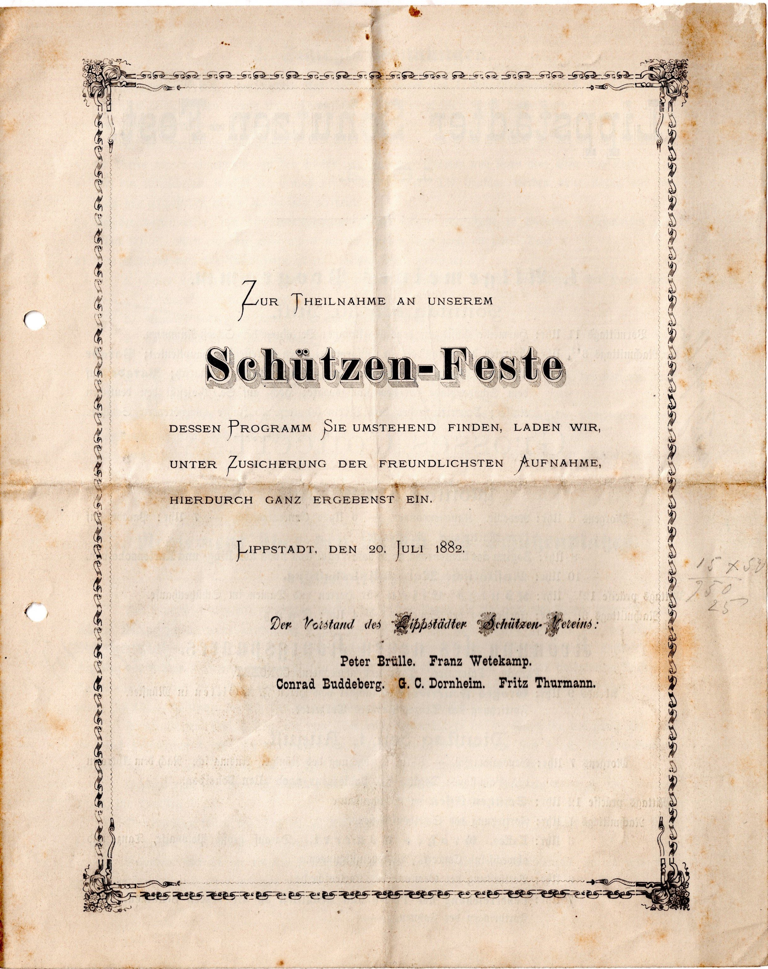 Einladung : Lippstädter Schützenverein Konzert 1882 (Stadtmuseum Lippstadt RR-F)