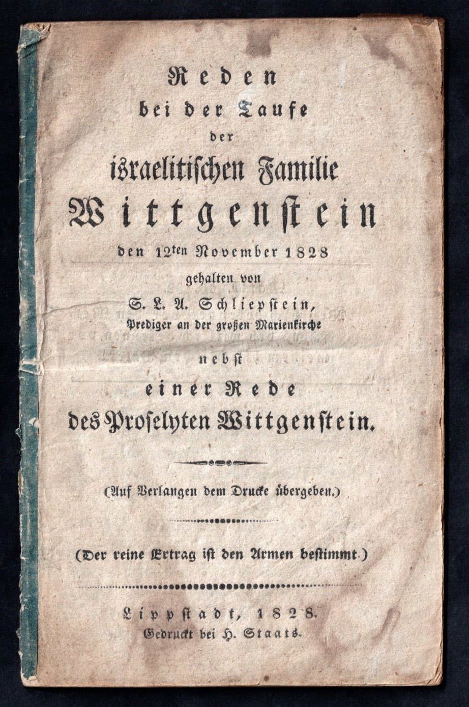 Broschüre: Schliepstein, S.L. A.; Reden bei der Tante der israelischen Familie Wittgenstein ... (Stadtmuseum Lippstadt RR-F)