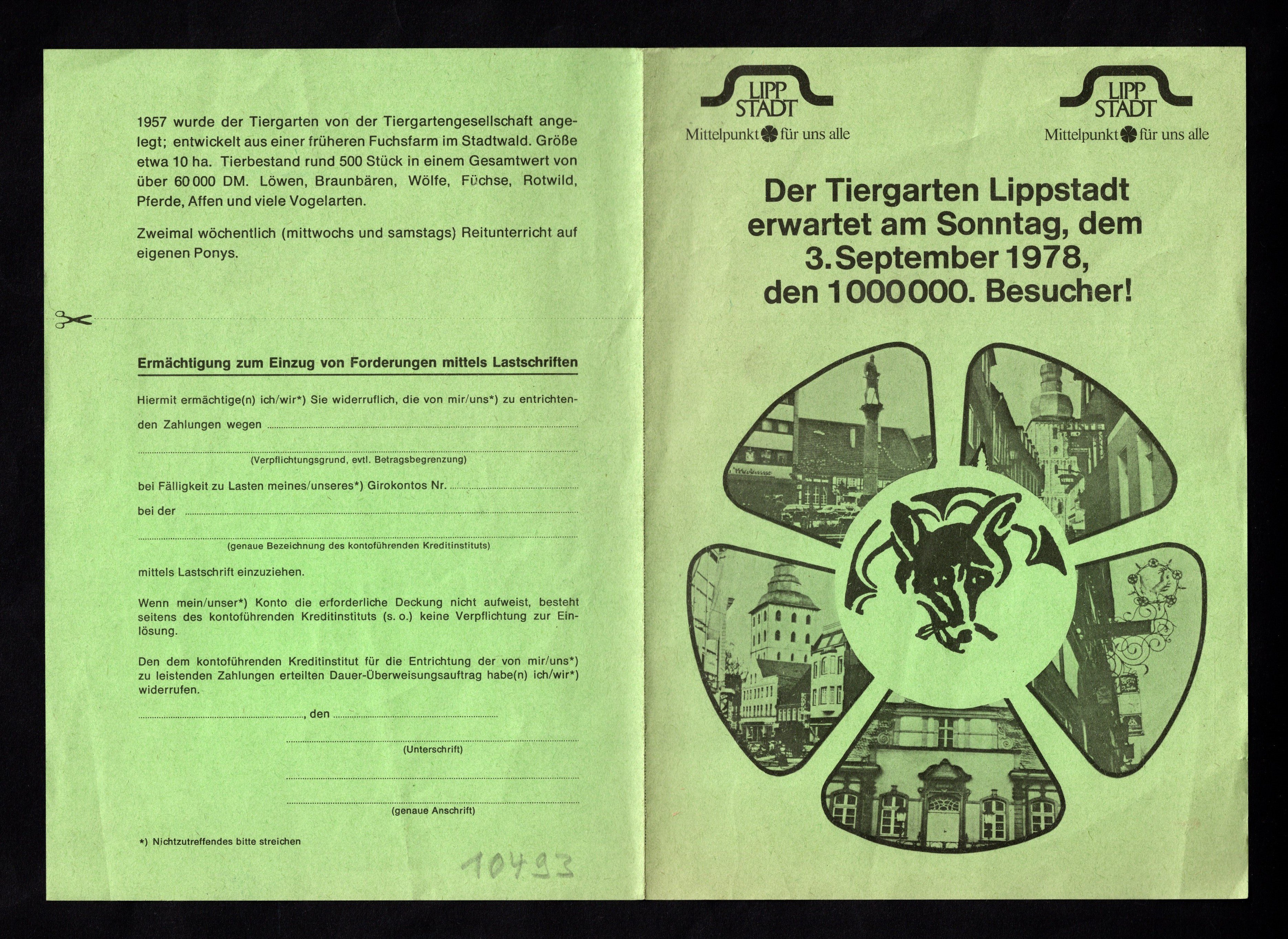 Werbezettel : Tiergarten Lippstadt 1978 ( 1 000 000 Besucher ) (Stadtmuseum Lippstadt RR-F)