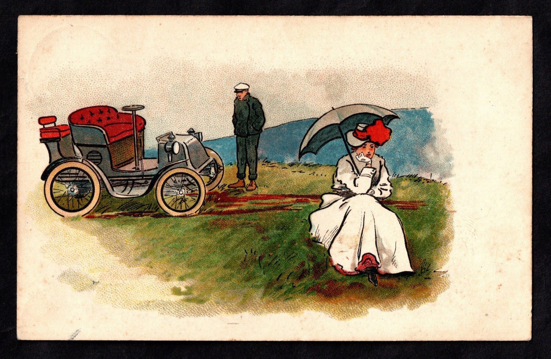 Ansichtskarte : Autopanne ( Karikatur ) (Stadtmuseum Lippstadt RR-F)