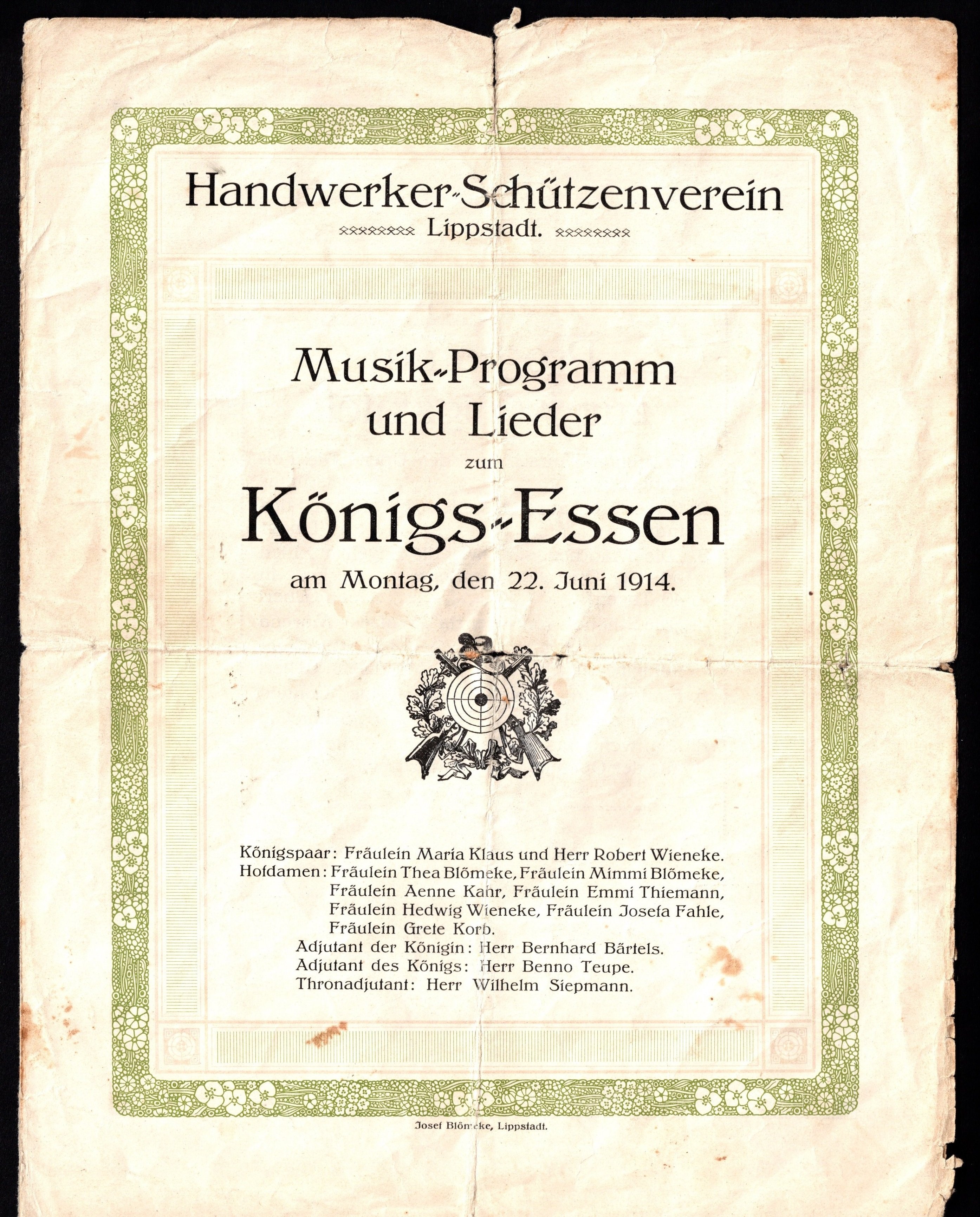 Programmheft zum Schützenfest des Handwerker Schützenvereins 1914 (Stadtmuseum Lippstadt CC BY-NC-ND)