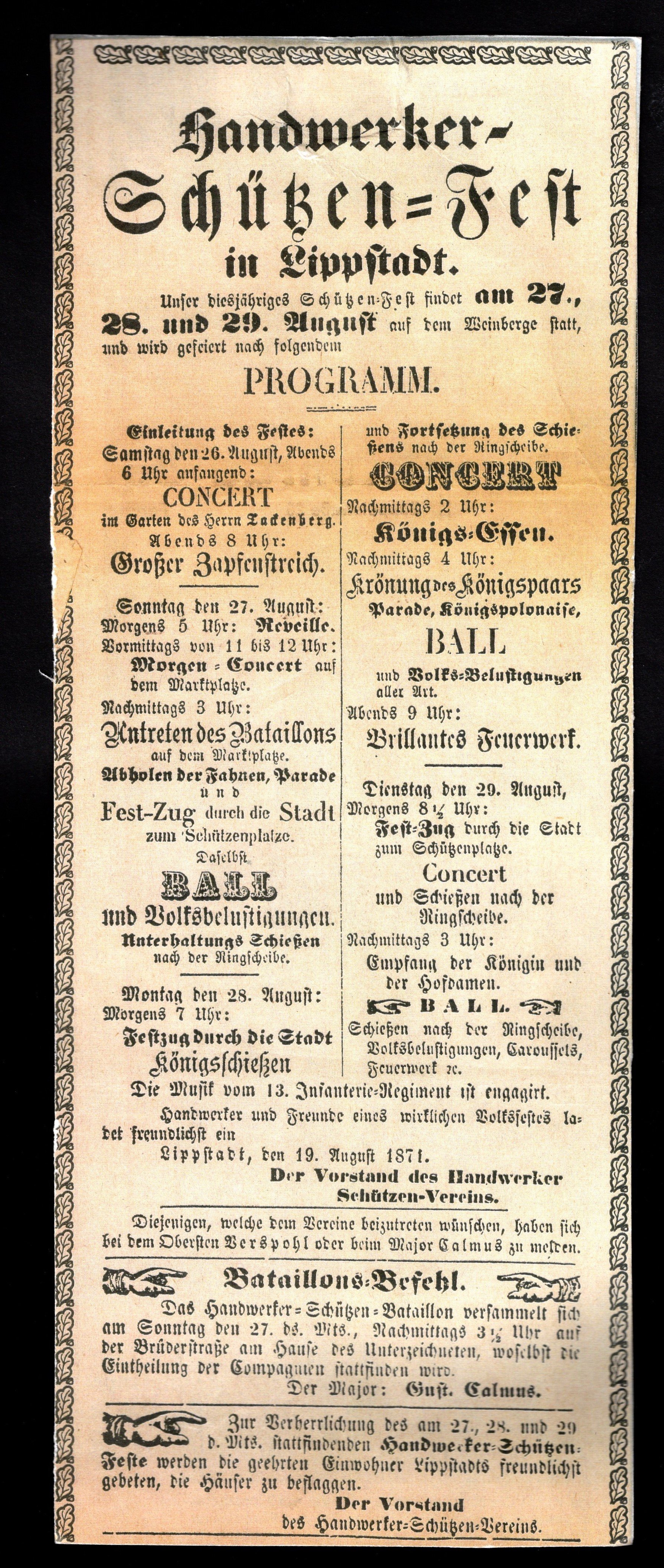 Einladung zum Schützenfest des Handwerker Schützenverein 1871 (Stadtmuseum Lippstadt CC BY-NC-ND)