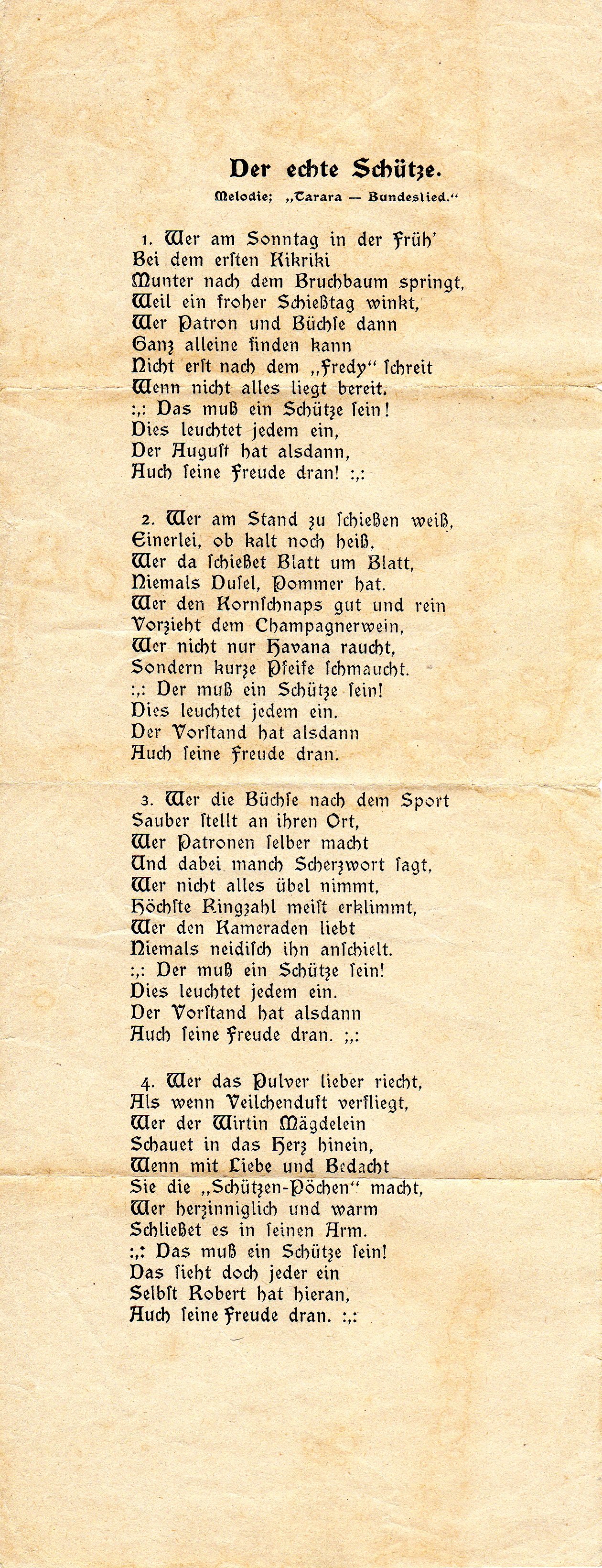 Liedertext : Der echte Schütze Schützenverein Lippstadt Ende 19. Jahrhundert (Stadtmuseum Lippstadt CC BY-NC-ND)