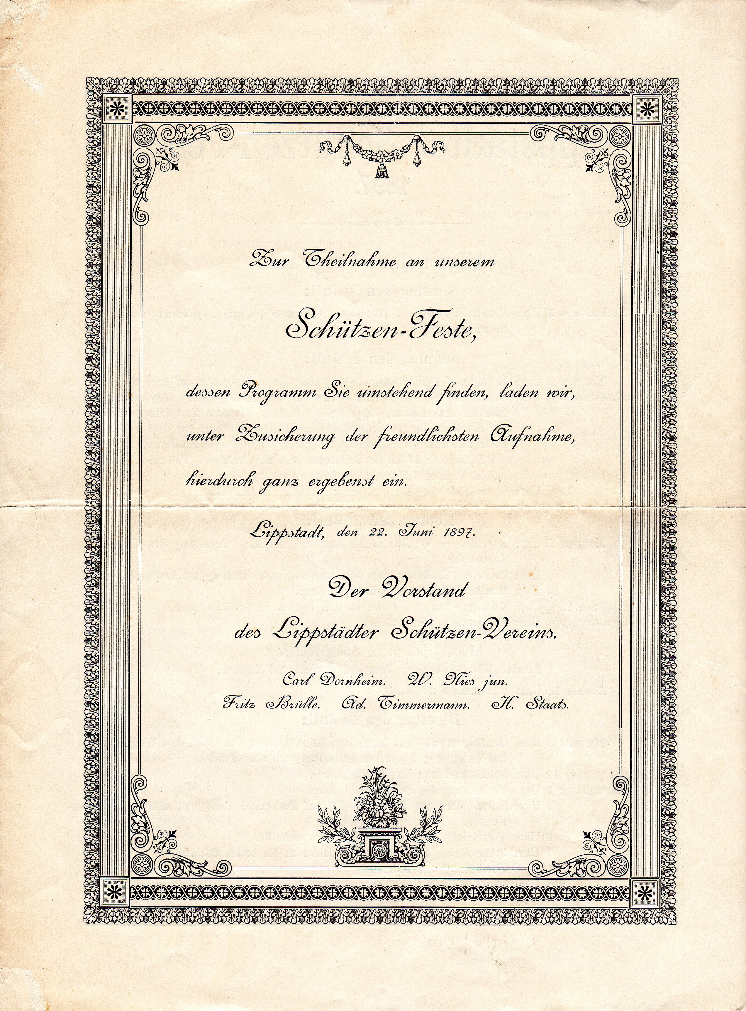 Broschüre : Einladung zum Lippstädter Schützenfest 1897 (Stadtmuseum Lippstadt CC BY-NC-ND)