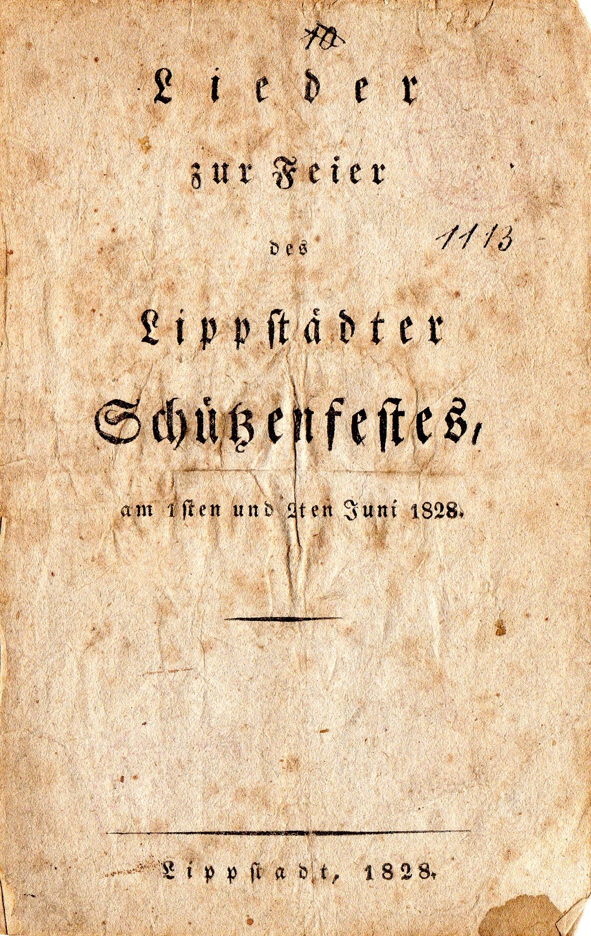 Heft : Liedertexte zum Lippstädter Schützenfest 1828 (Stadtmuseum Lippstadt CC BY-NC-ND)