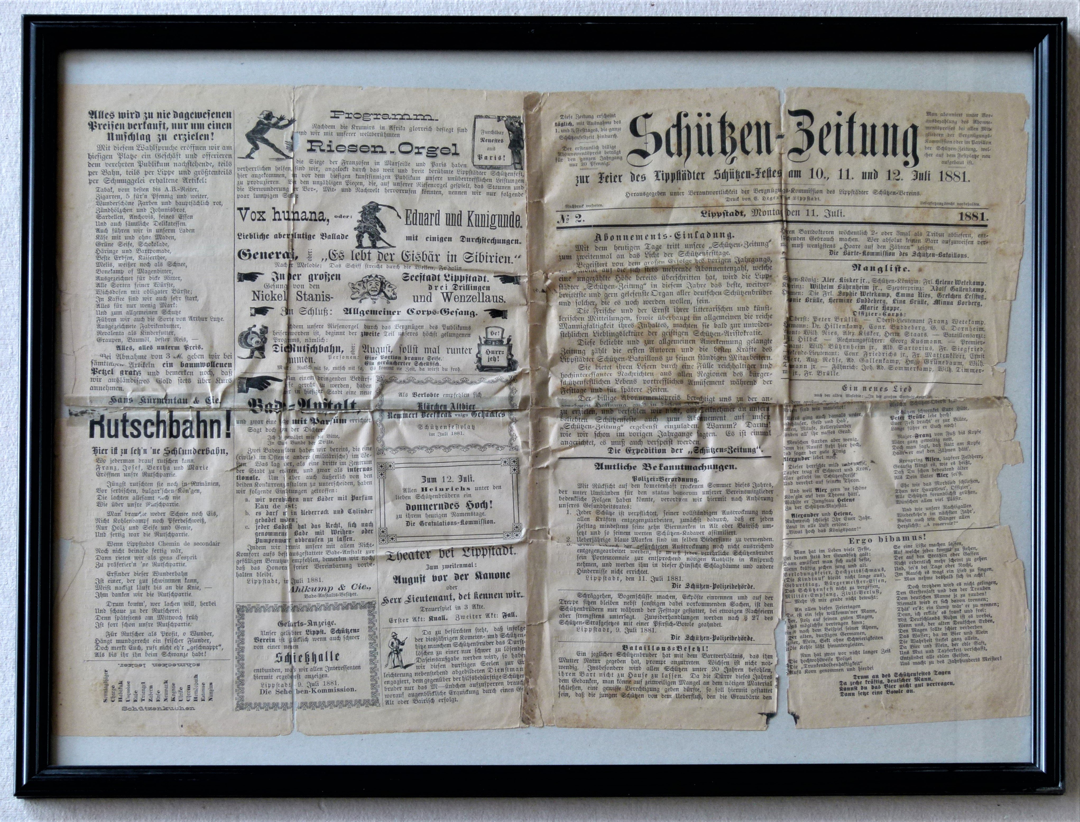 Zeitungsblatt Lippstädter Schützenzeitung 1881 (Erwin Speich CC BY-NC-ND)