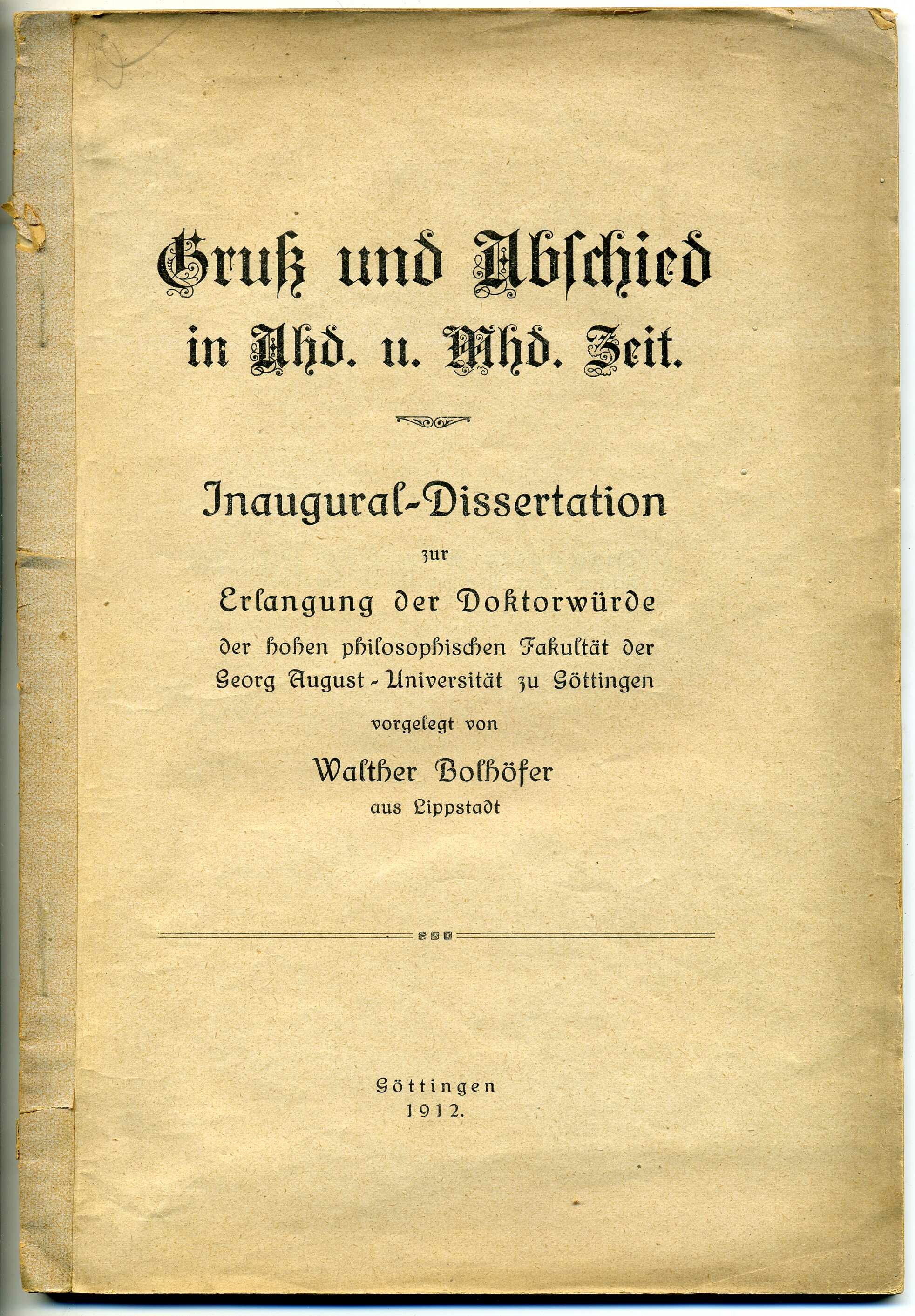 Dissertation Walther Bolhöfers (Stadtmuseum Lippstadt RR-F)