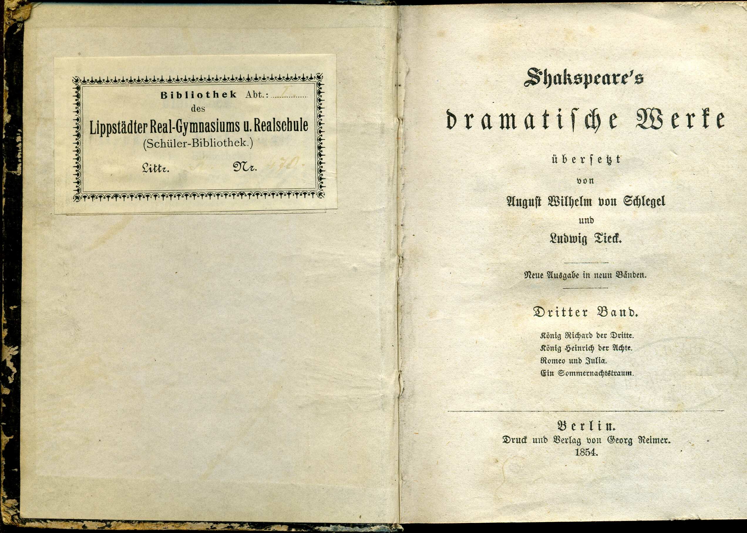 Shakespeare-Übersetzung von Schlegel & Tieck (Stadtmuseum Lippstadt RR-F)