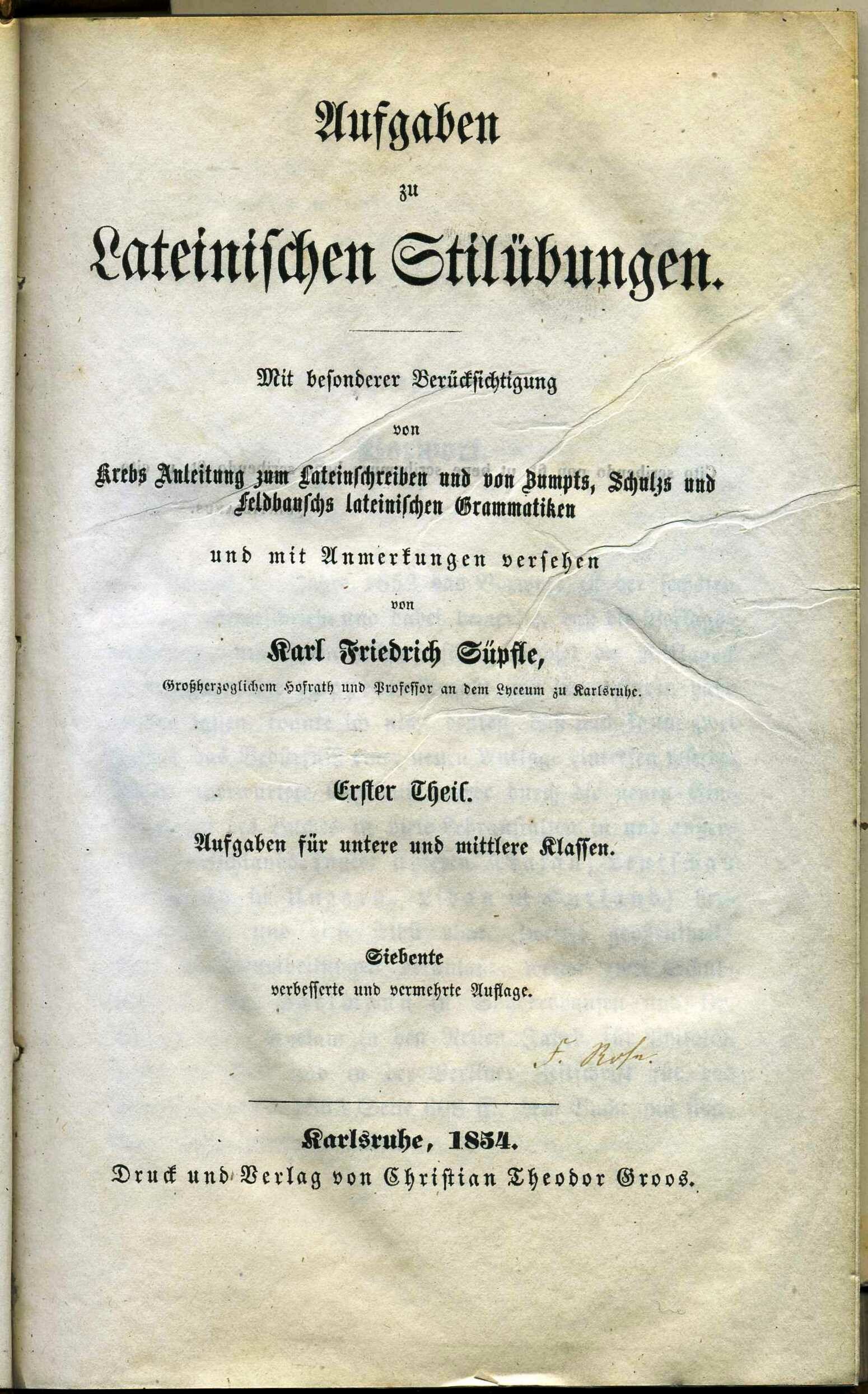 Lehrbuch mit Lateinaufgaben (Stadtmuseum Lippstadt RR-F)