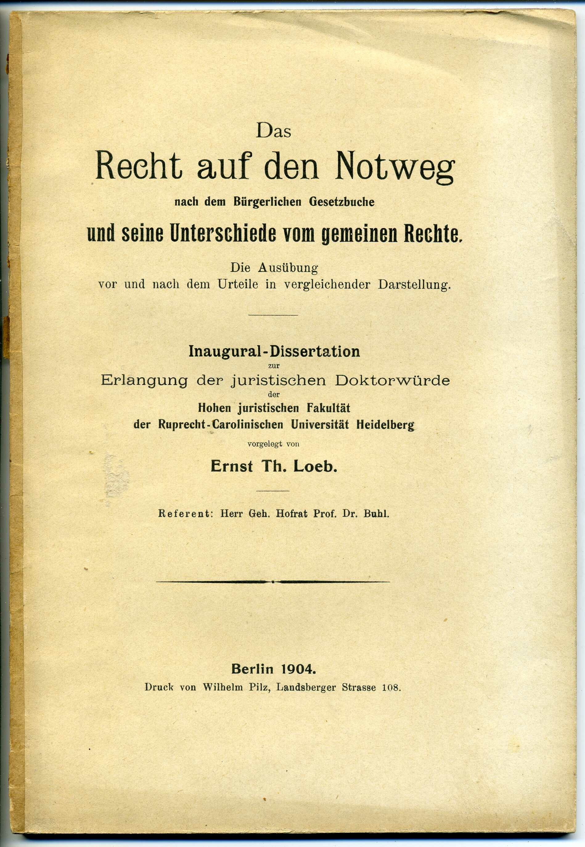 Dissertation Ernst Theodor Loeb (Stadtmuseum Lippstadt RR-F)