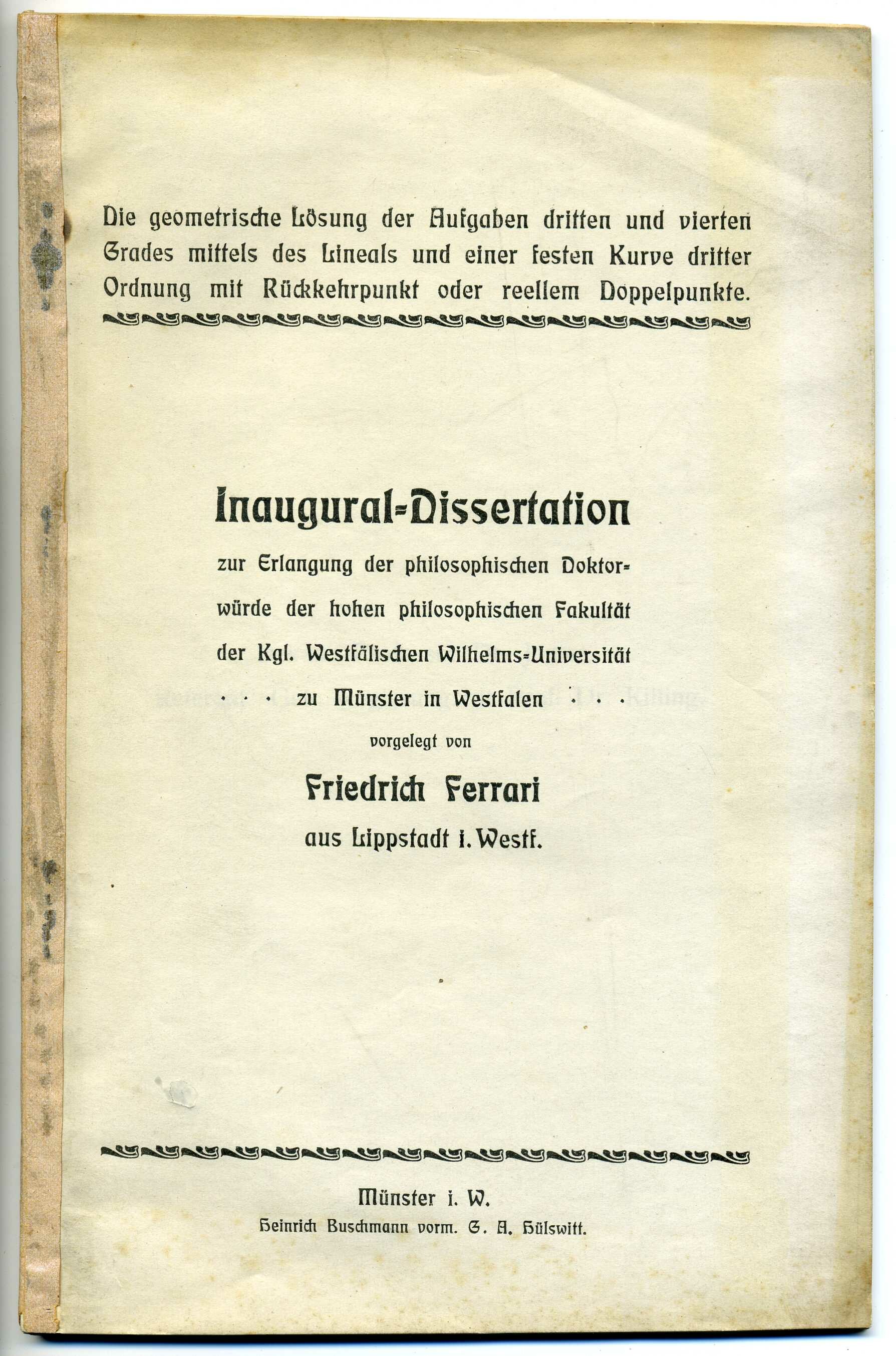 Dissertation Friedrich Ferrari (Stadtmuseum Lippstadt RR-F)