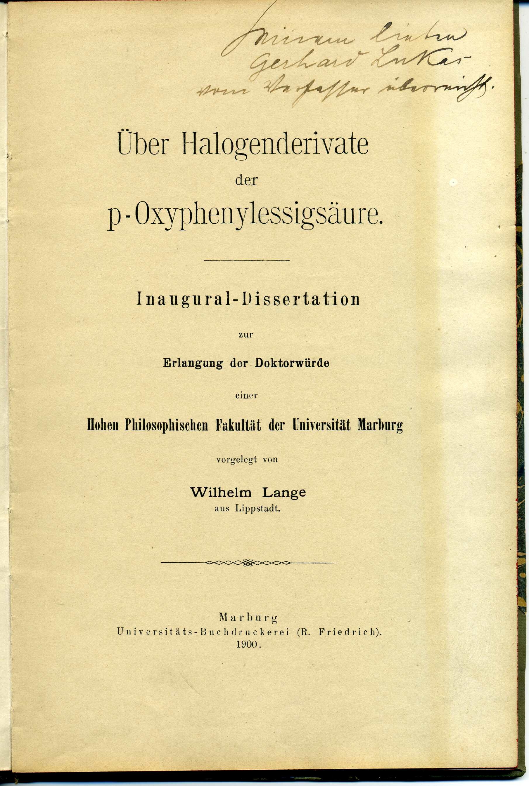 Dissertation Wilhelm Lange (Stadtmuseum Lippstadt RR-F)
