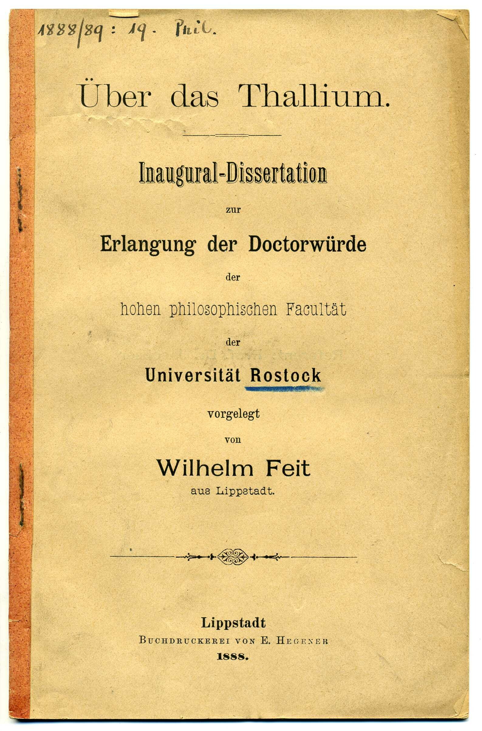 Dissertation Wilhelm Feit (Stadtmuseum Lippstadt RR-F)