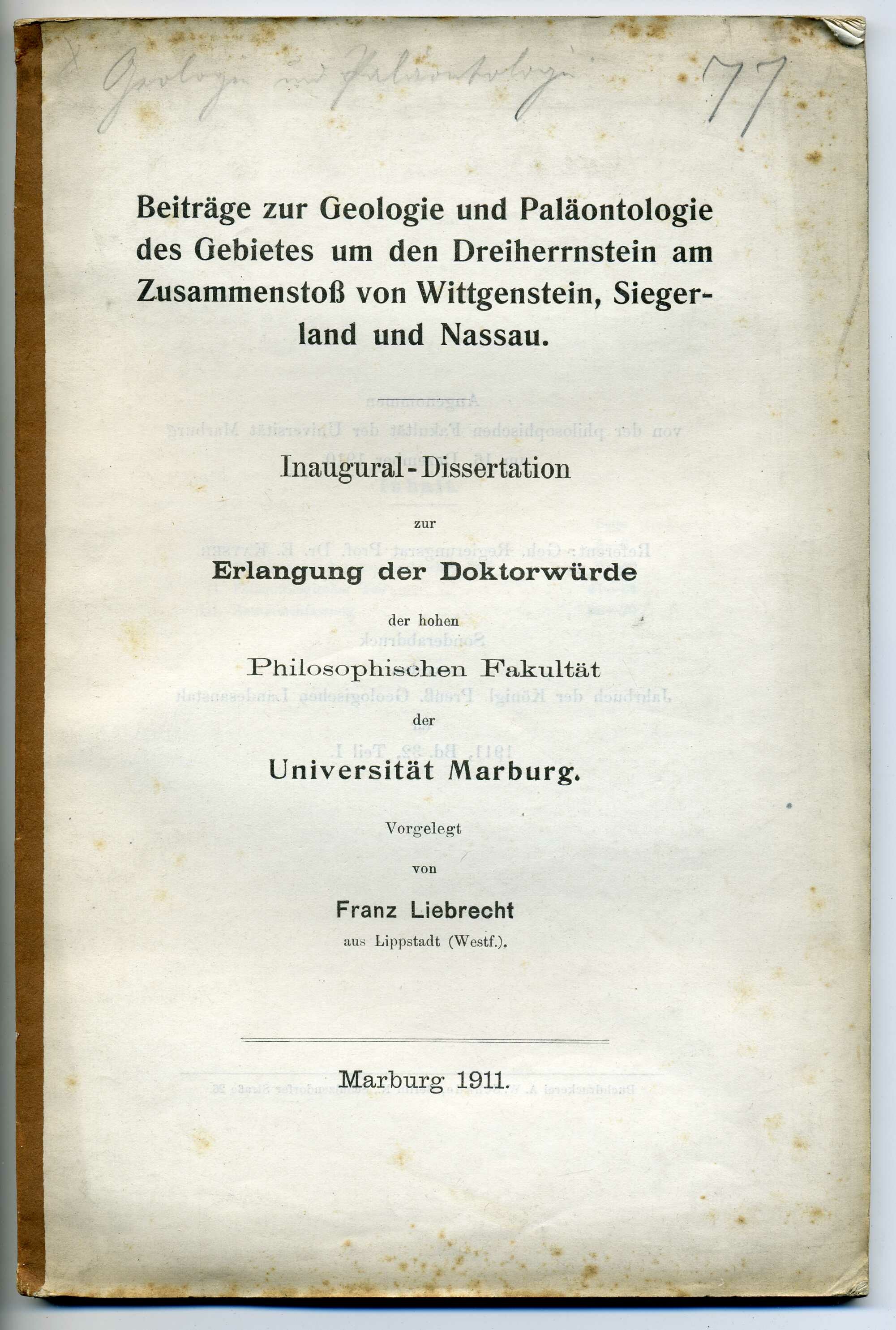Dissertation Franz Liebrecht (Stadtmuseum Lippstadt RR-F)