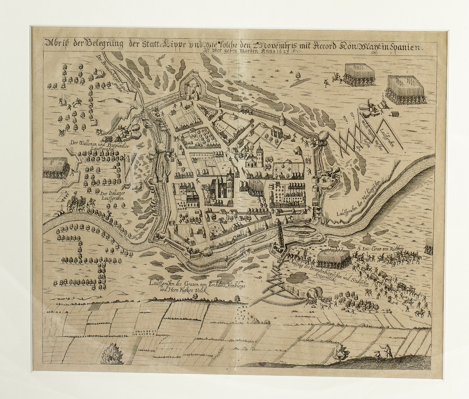 Stadtplan Lippstadts unter Belagerung 1623 (Stadtmuseum Lippstadt CC BY-NC-SA)