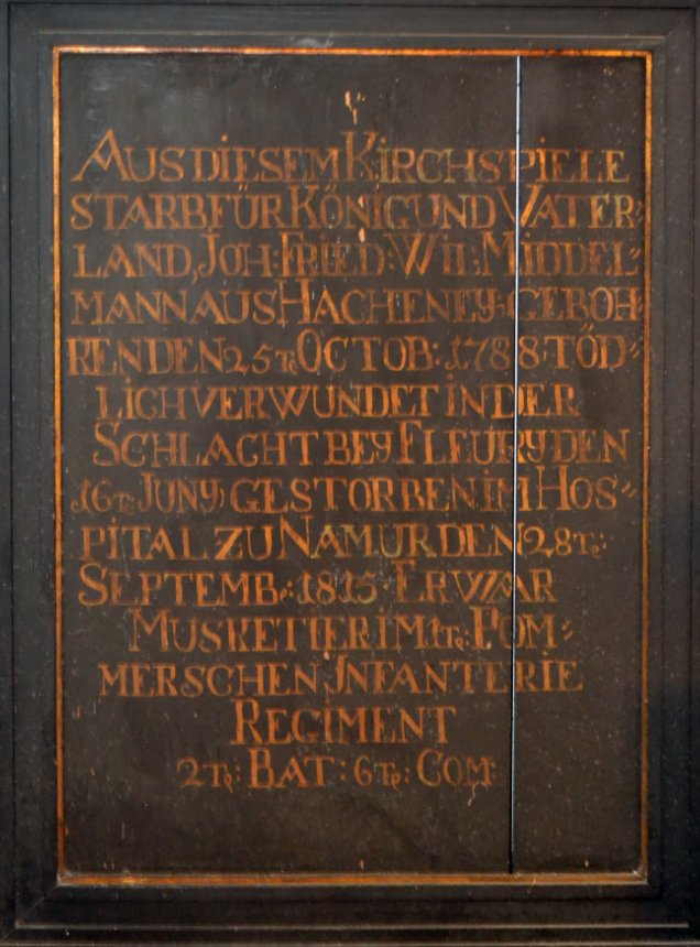 Gedenktafel für Johann Friedrich Wilhelm Middelmann, Musketier (Museum des Heimatvereins Hörde CC BY-NC-SA)