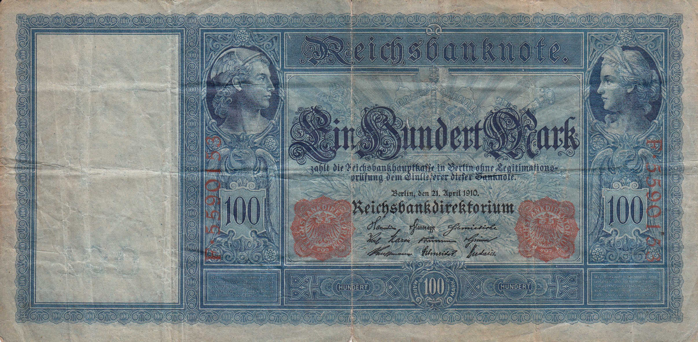 Reichsbanknote 100 Mark von 1910 (Museum des Heimatvereins Hörde CC BY-NC-SA)