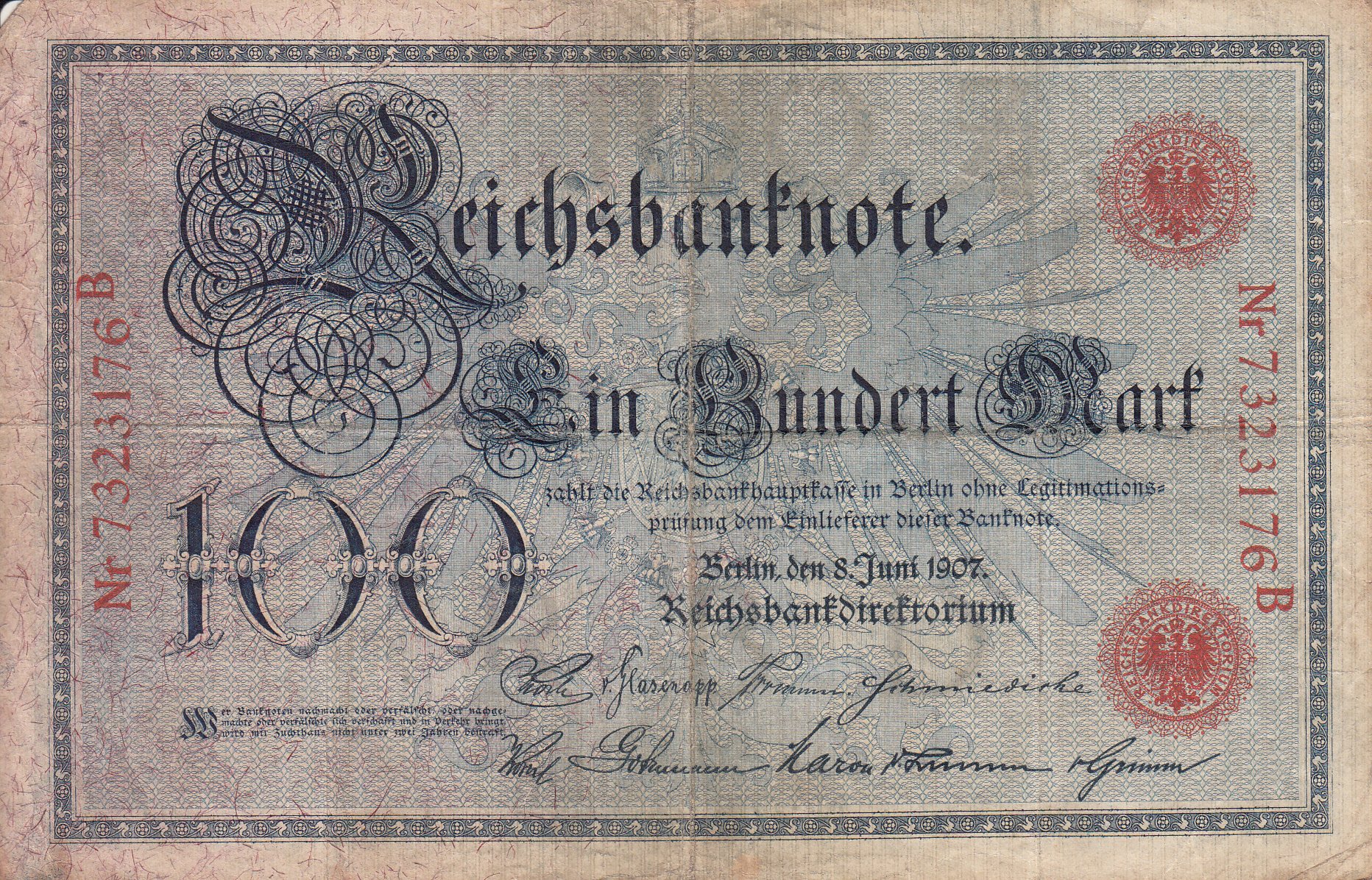 Reichsbanknote 100 Mark von 1907 (Museum des Heimatvereins Hörde CC BY-NC-SA)