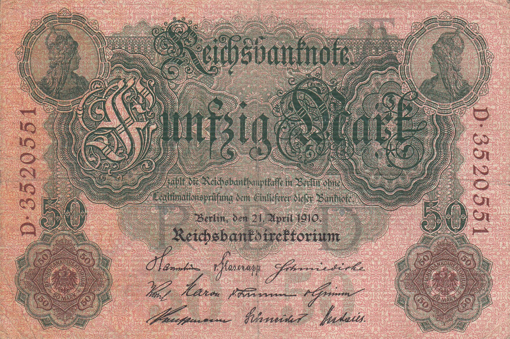 Reichsbanknote 50 Mark von 1910 (Museum des Heimatvereins Hörde CC BY-NC-SA)
