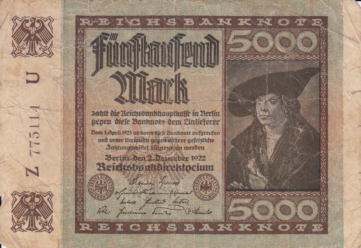 Reichsbanknote 5000 Mark (Museum des Heimatvereins Hörde CC BY-NC-SA)