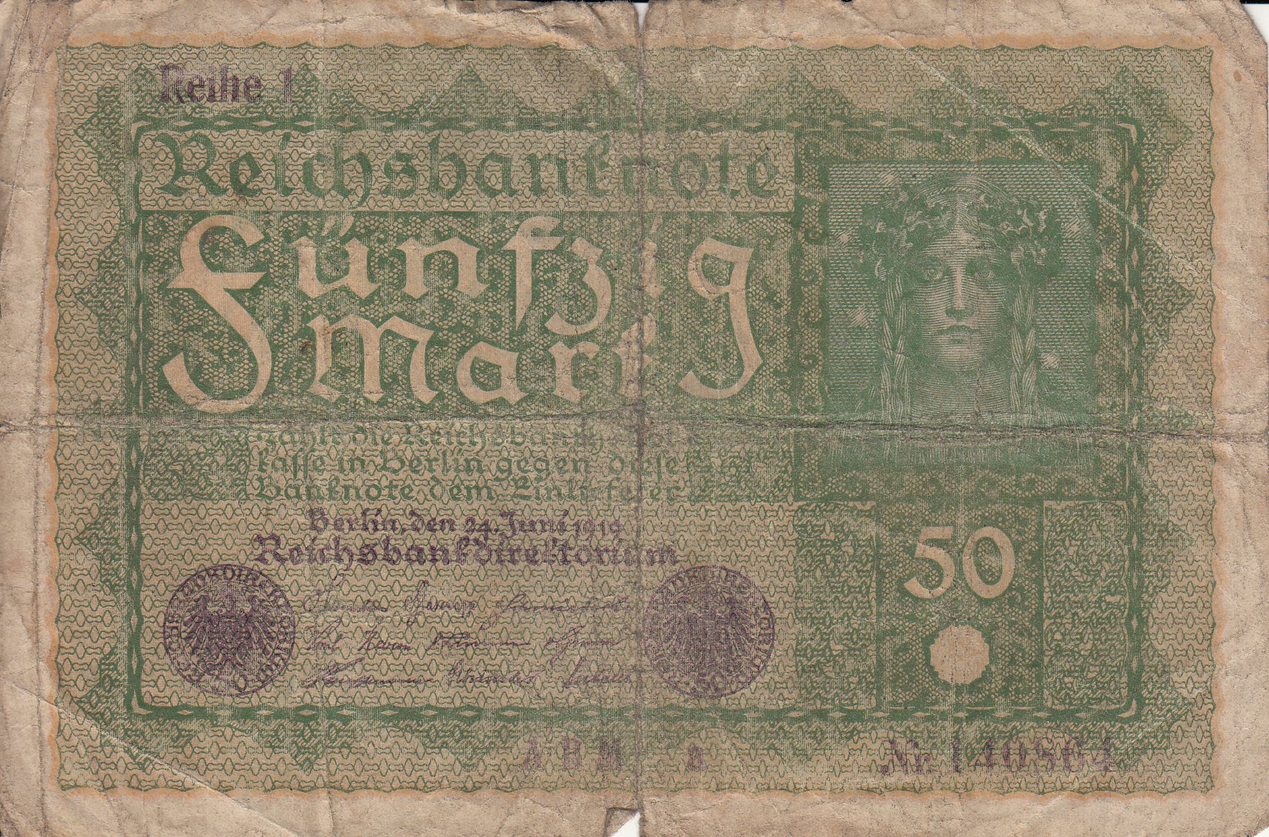 Reichsbanknote 50 Mark von 1919 (Museum des Heimatvereins Hörde CC BY-NC-SA)