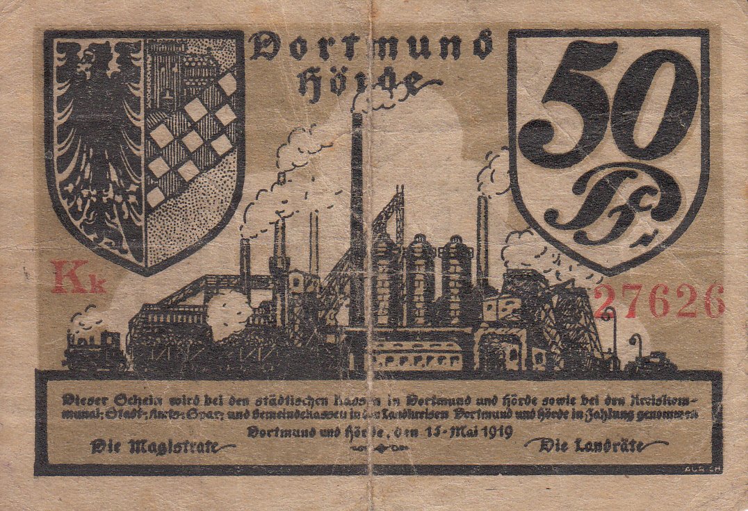 Notgeld Dortmund und Hörde 50 Pfennig von 1919 (Museum des Heimatvereins Hörde CC BY-NC-SA)