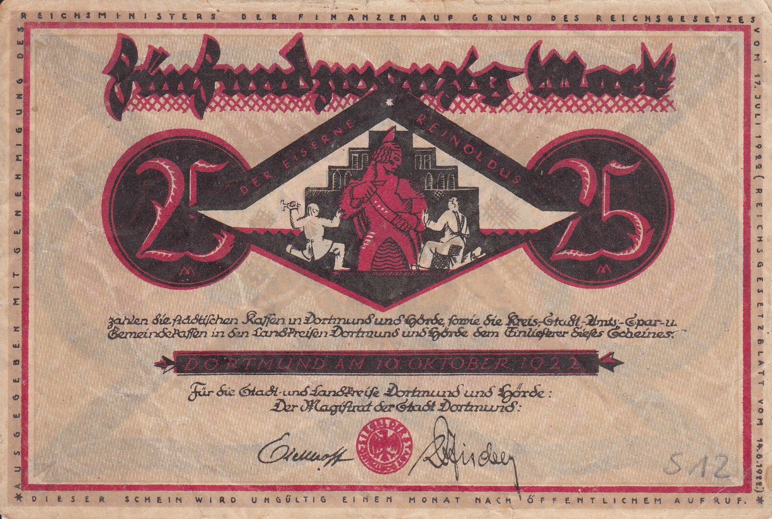 Notgeld Dortmund und Hörde 10 Mark von 1922 (Museum des Heimatvereins Hörde CC BY-NC-SA)