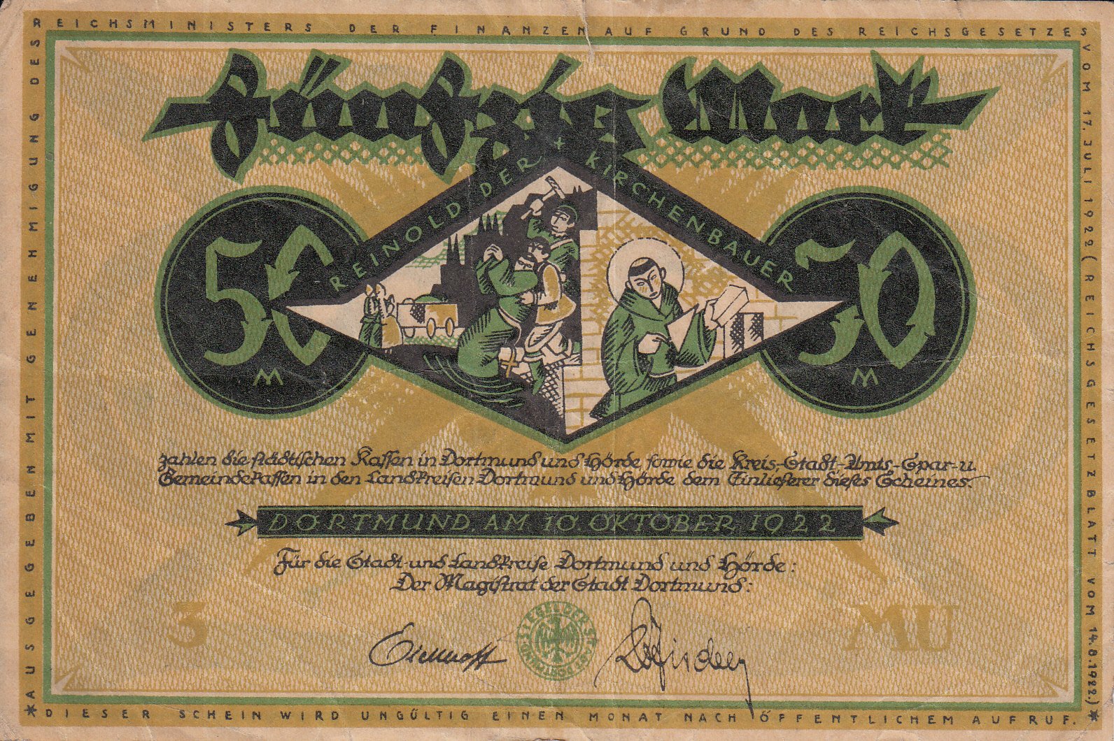 Notgeld Dortmund und Hörde 50 Mark von 1922 (Museum des Heimatvereins Hörde CC BY-NC-SA)