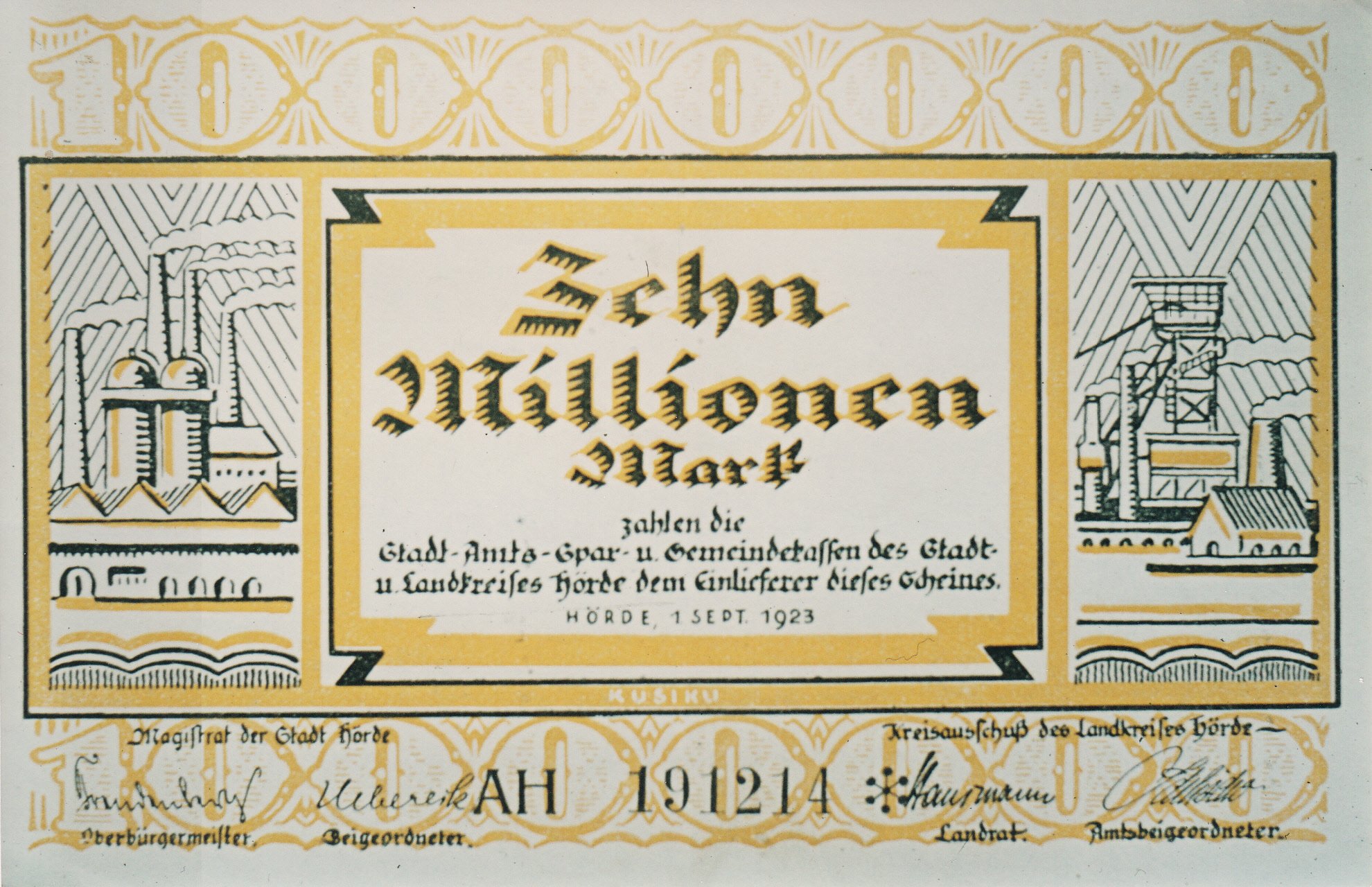 Notgeld Hörde 10 Millionen Mark von 1923 (Museum des Heimatvereins Hörde CC BY-NC-SA)