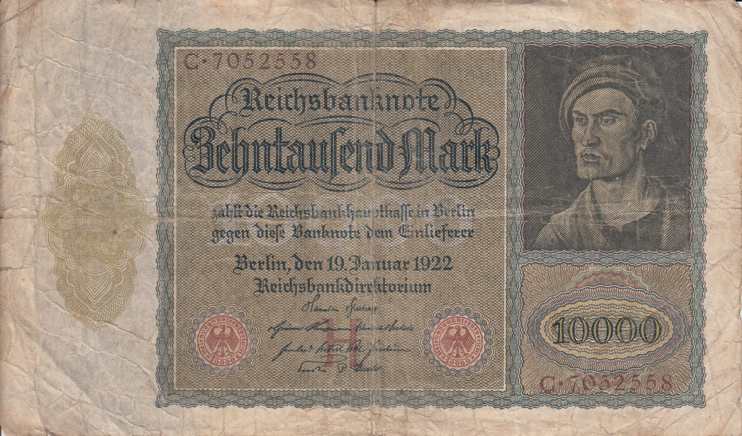 Reichsbanknote 10000 Mark von 1922 (Museum des Heimatvereins Hörde CC BY-NC-SA)
