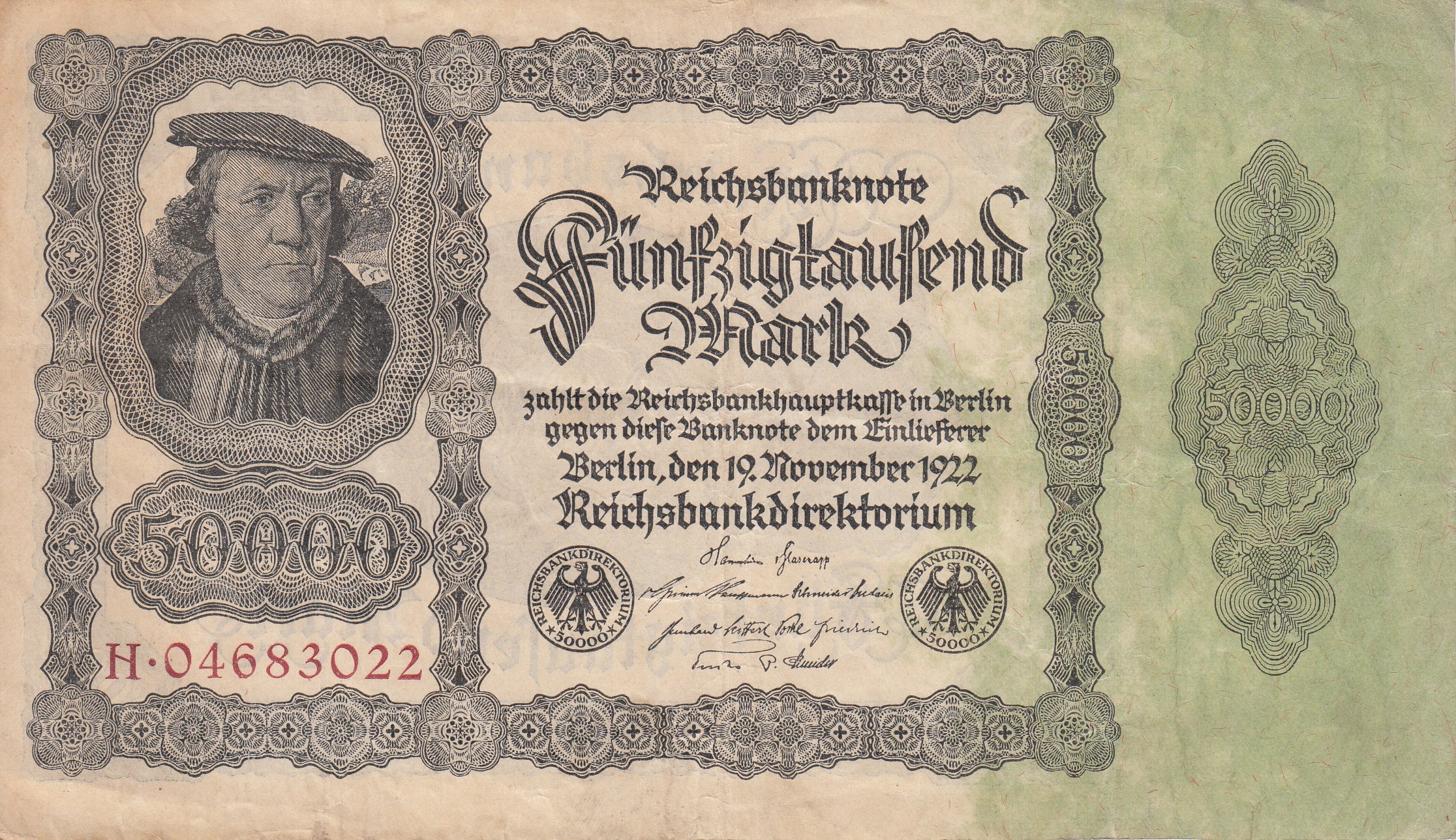 Reichsbanknote 50000 Mark von 1922 (Museum des Heimatvereins Hörde CC BY-NC-SA)