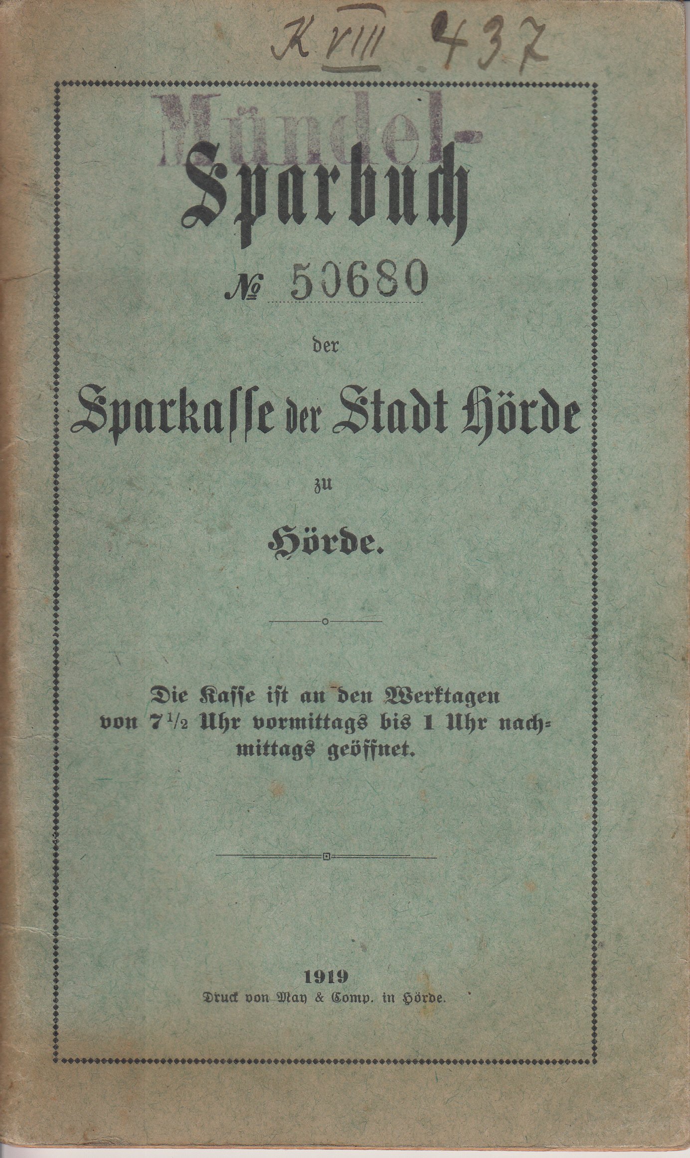 Mündel-Sparbuch der Sparkasse Hörde (Museum des Heimatvereins Hörde CC BY-NC-SA)