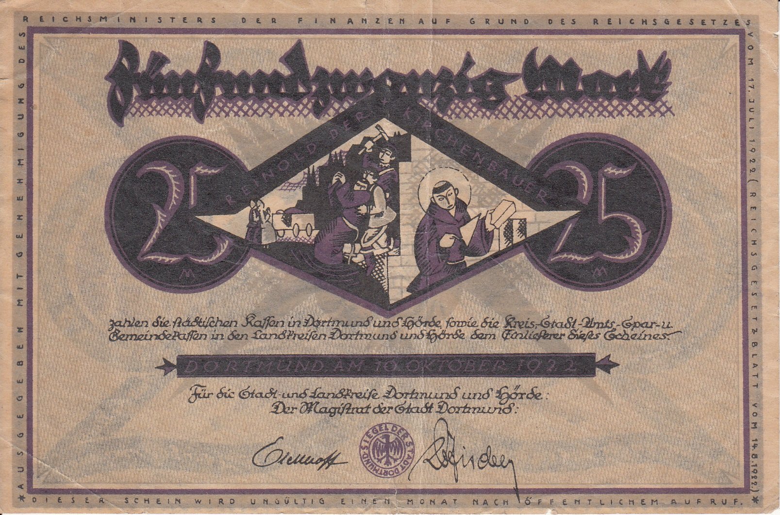Notgeld Dortmund und Hörde 25 Mark von 1922 (Museum des Heimatvereins Hörde CC BY-NC-SA)