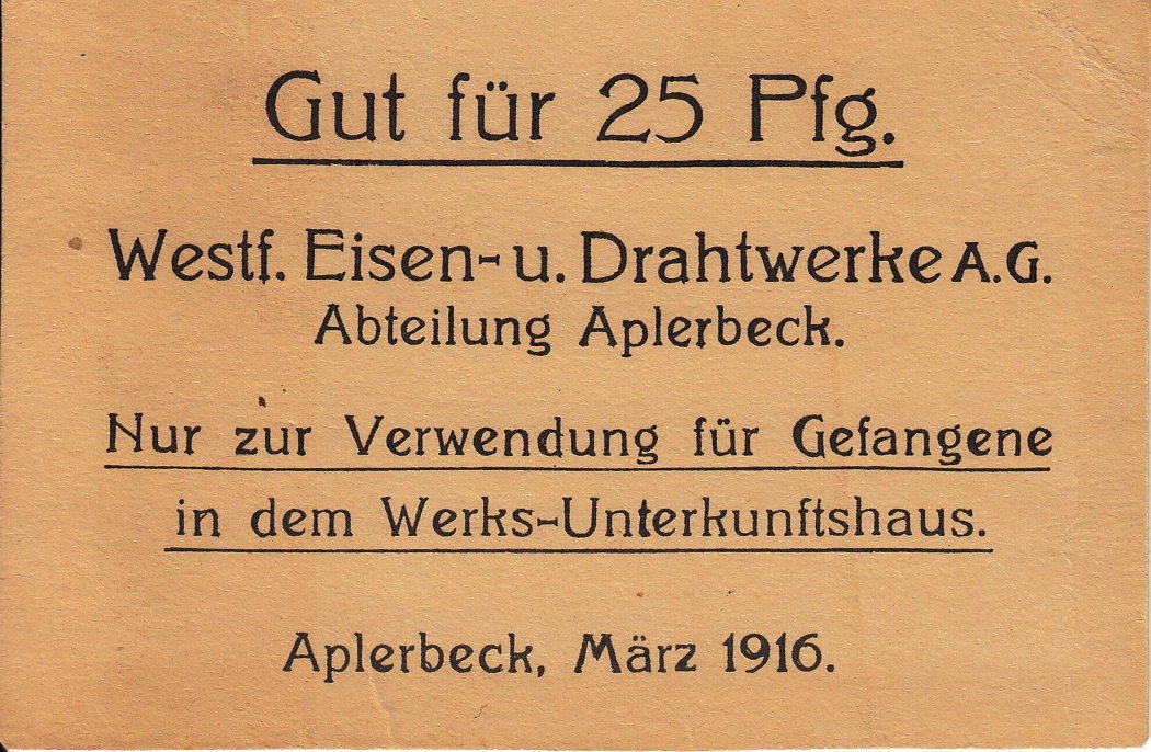 Kriegsgefangenen-Gutschein 25 Pfennig (Museum des Heimatvereins Hörde CC BY-NC-SA)