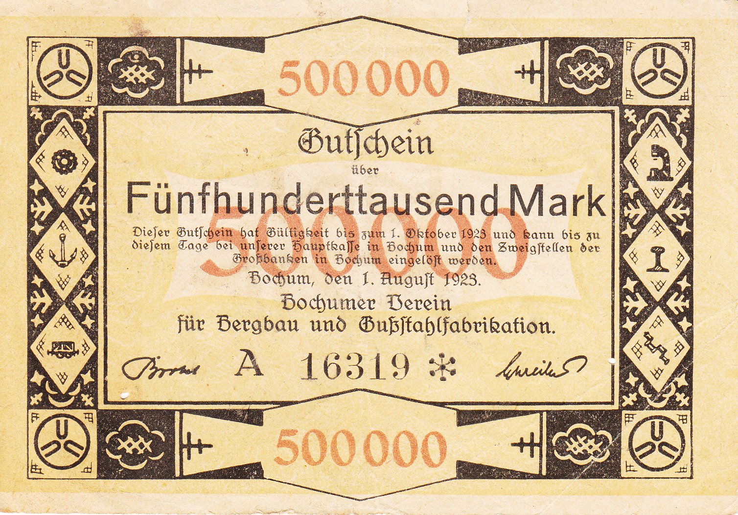 Gutschein 500000 Mark (Museum des Heimatvereins Hörde CC BY-NC-SA)