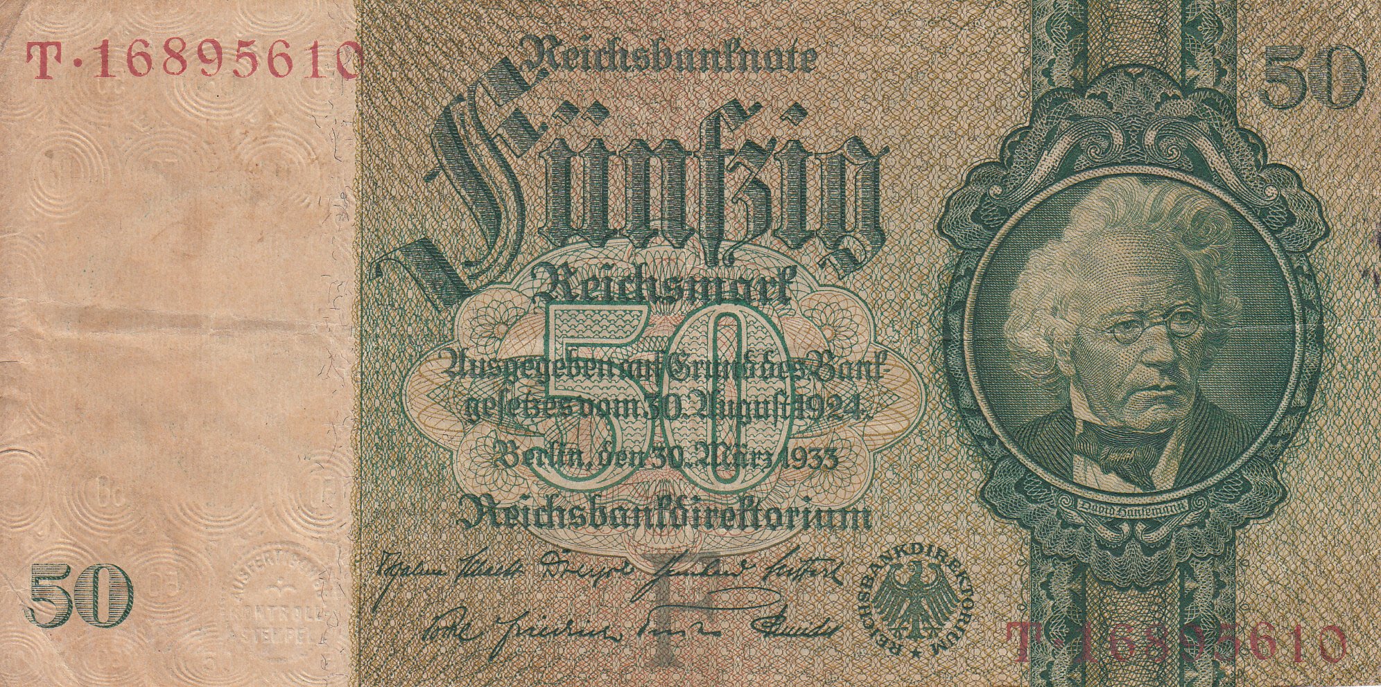 Reichsbanknote 50 Mark von 1933 (Museum des Heimatvereins Hörde CC BY-NC-SA)