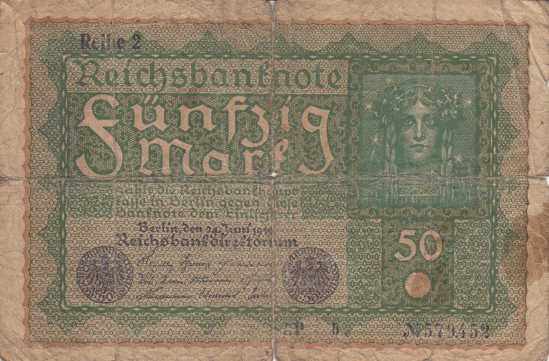 Reichsbanknote 50 Mark von 1919 (Museum des Heimatvereins Hörde CC BY-NC-SA)