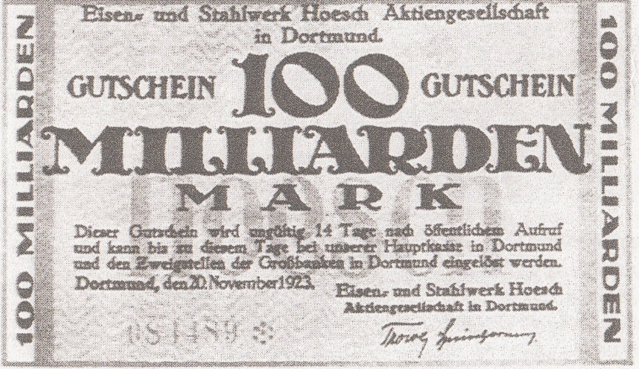 Gutschein 100 Milliarden Mark von 1923 (Museum des Heimatvereins Hörde CC BY-NC-SA)
