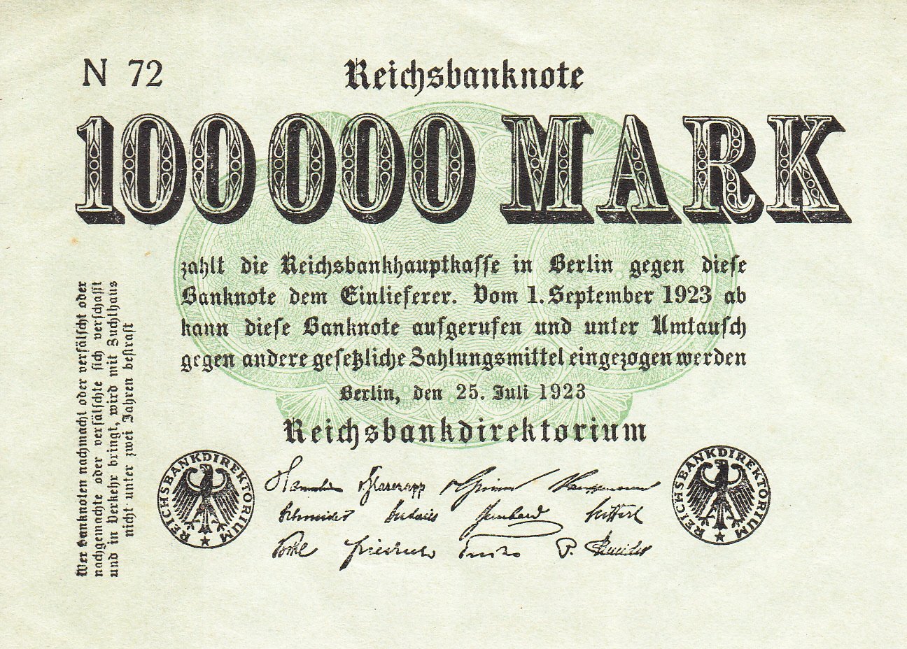 Reichsbanknote 100000 Mark von 1923 (Museum des Heimatvereins Hörde CC BY-NC-SA)