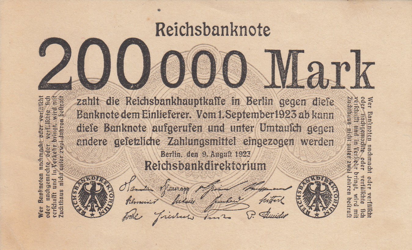 Reichsbanknote 200000 Mark von 1923 (Museum des Heimatvereins Hörde CC BY-NC-SA)